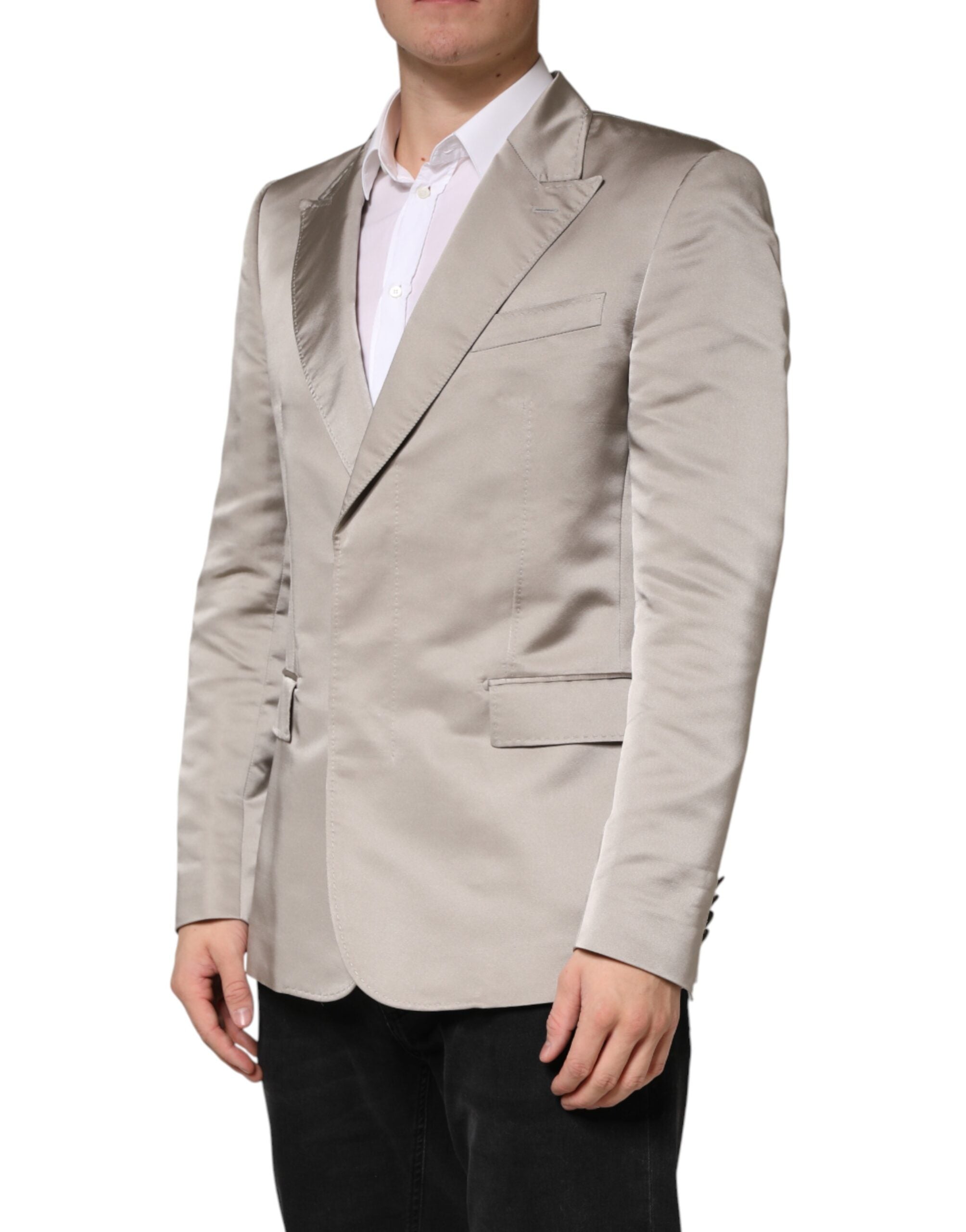 Dolce & Gabbana Beige Silk Single Breasted Jacket Men Men's Blazer