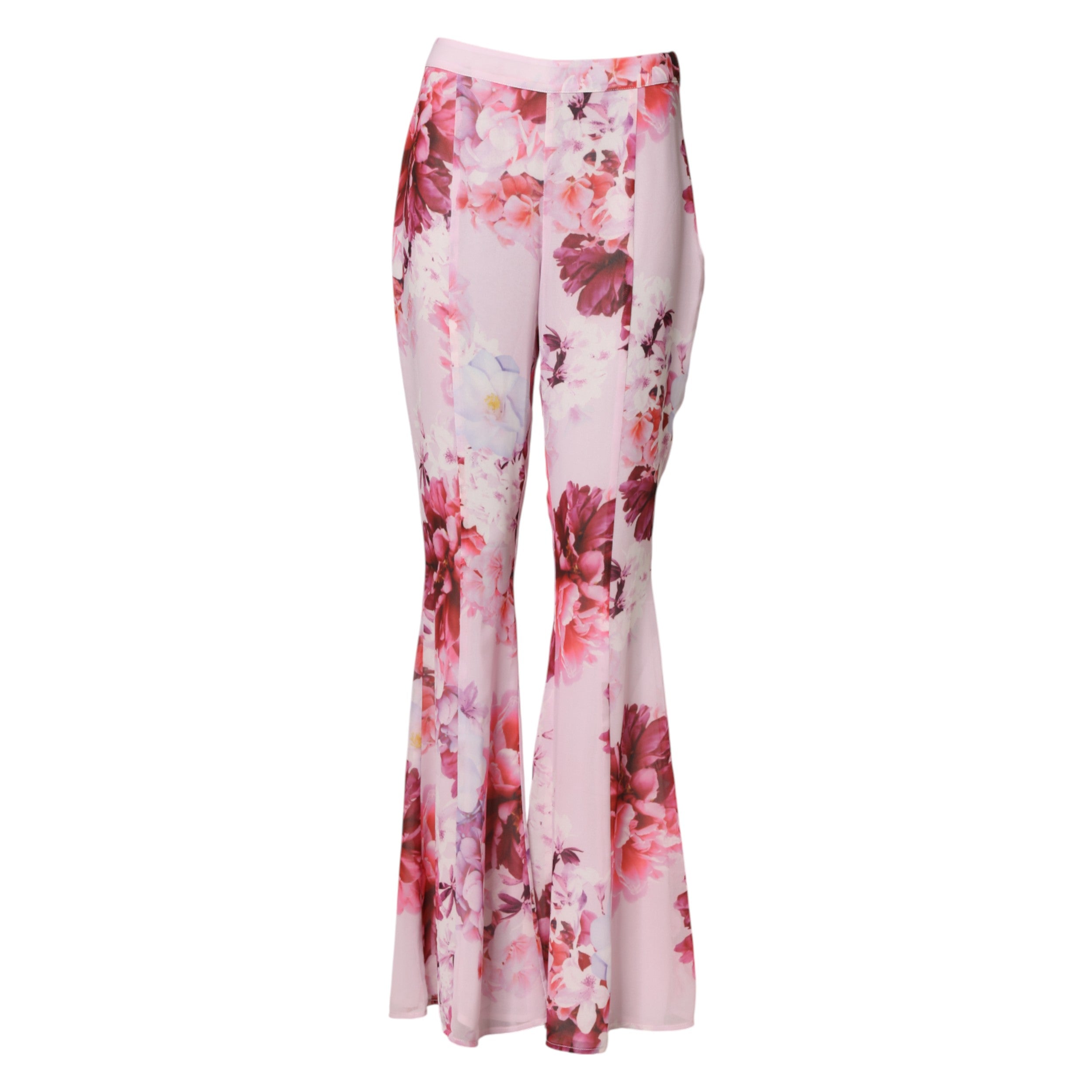 Guess By Marciano Pink Floral Flared High Waist Trouser Women's Pants (Pre-Owned)