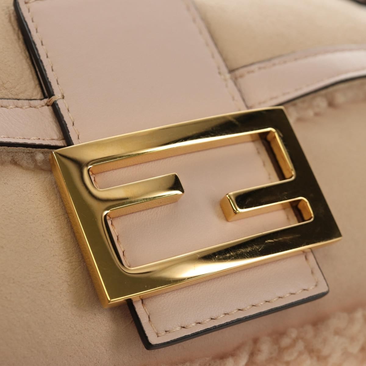 Fendi Mamma Baguette Zucca Canvas Beige Leather Shoulder Bag Bag (Pre-Owned)