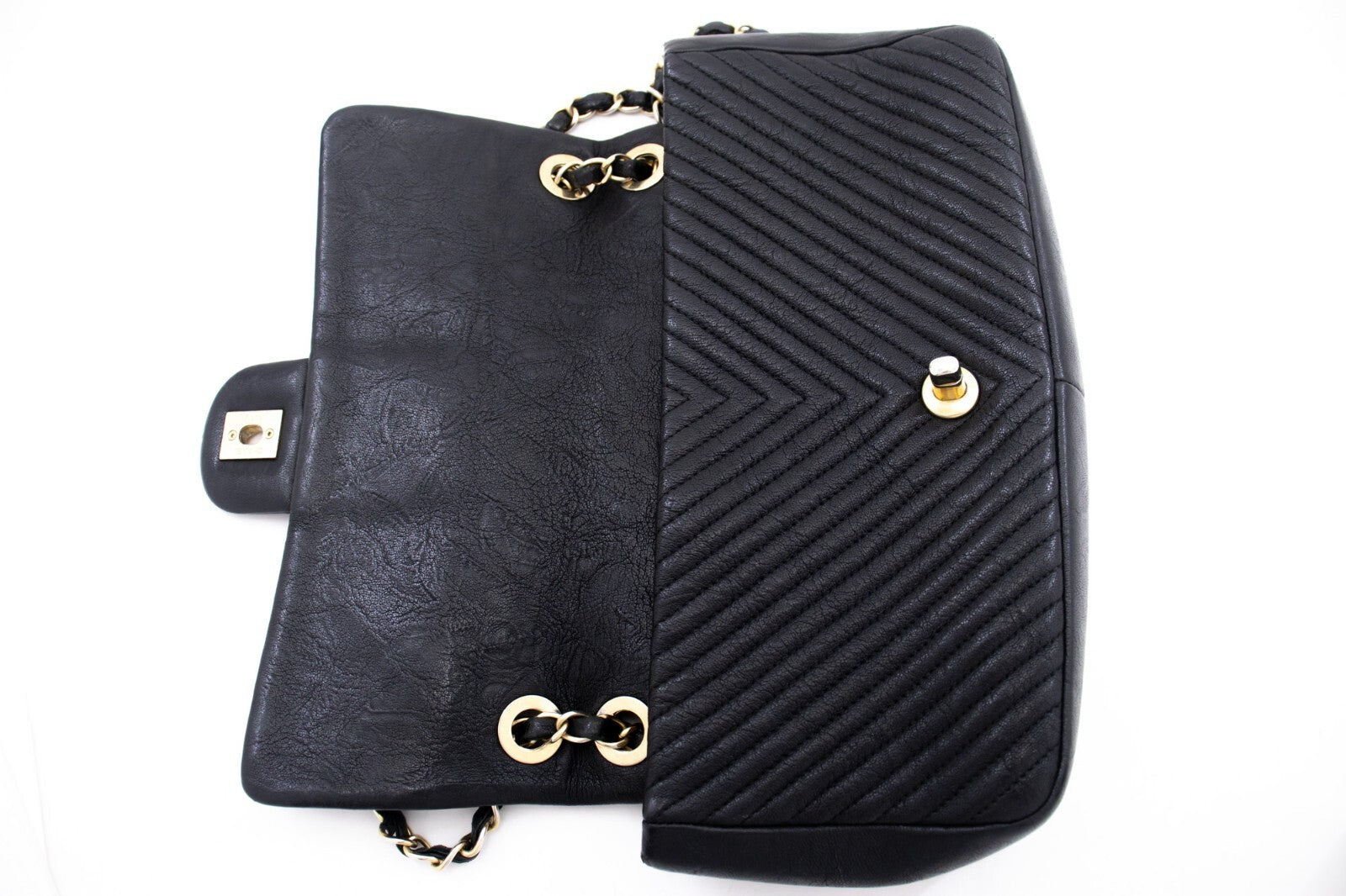 Chanel Classic Single Flap Chevron Lambskin Black Leather Shoulder Bag Bag (Pre-Owned)