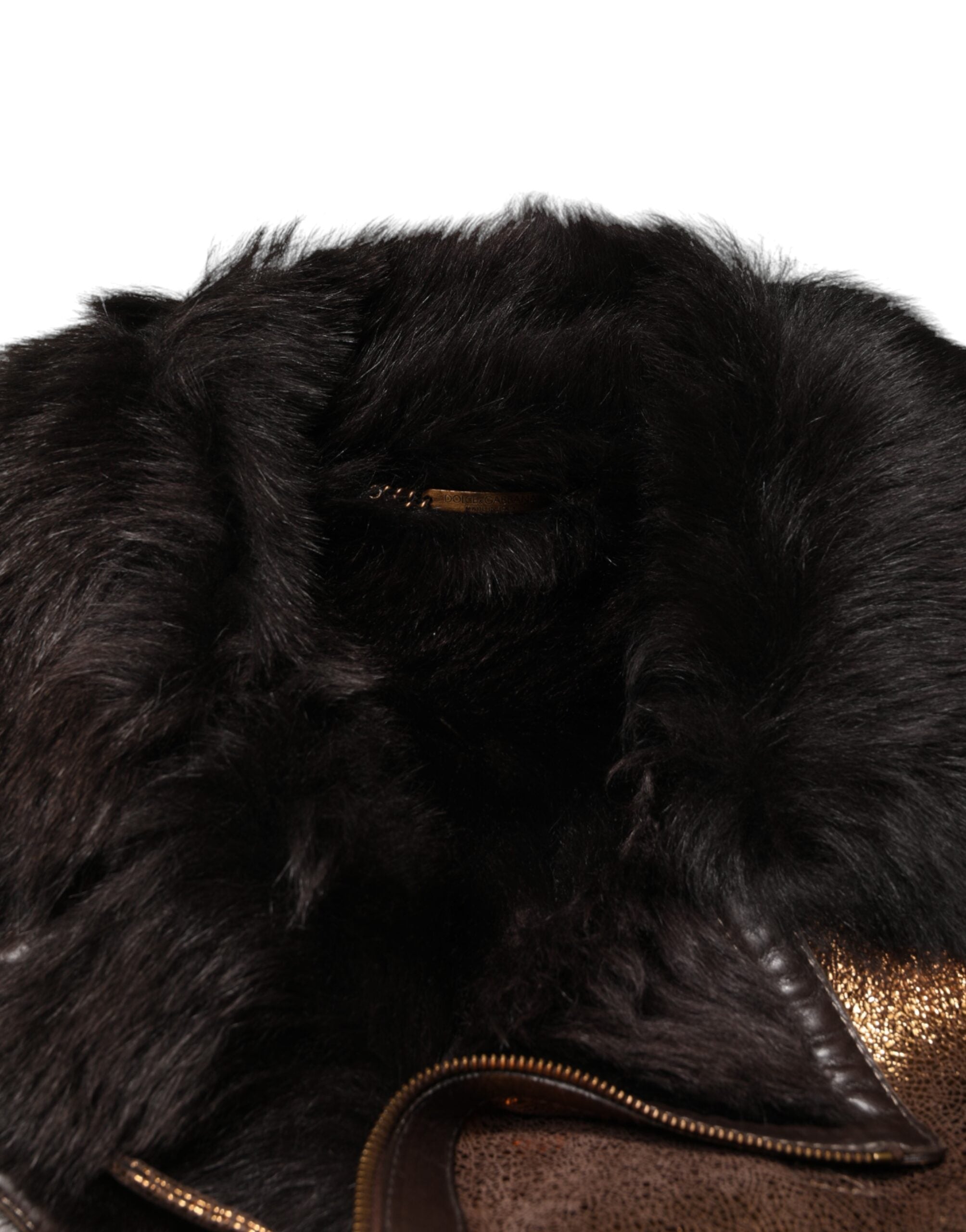Dolce & Gabbana Bronze Leather Fur Full Zip Men Biker Men's Jacket