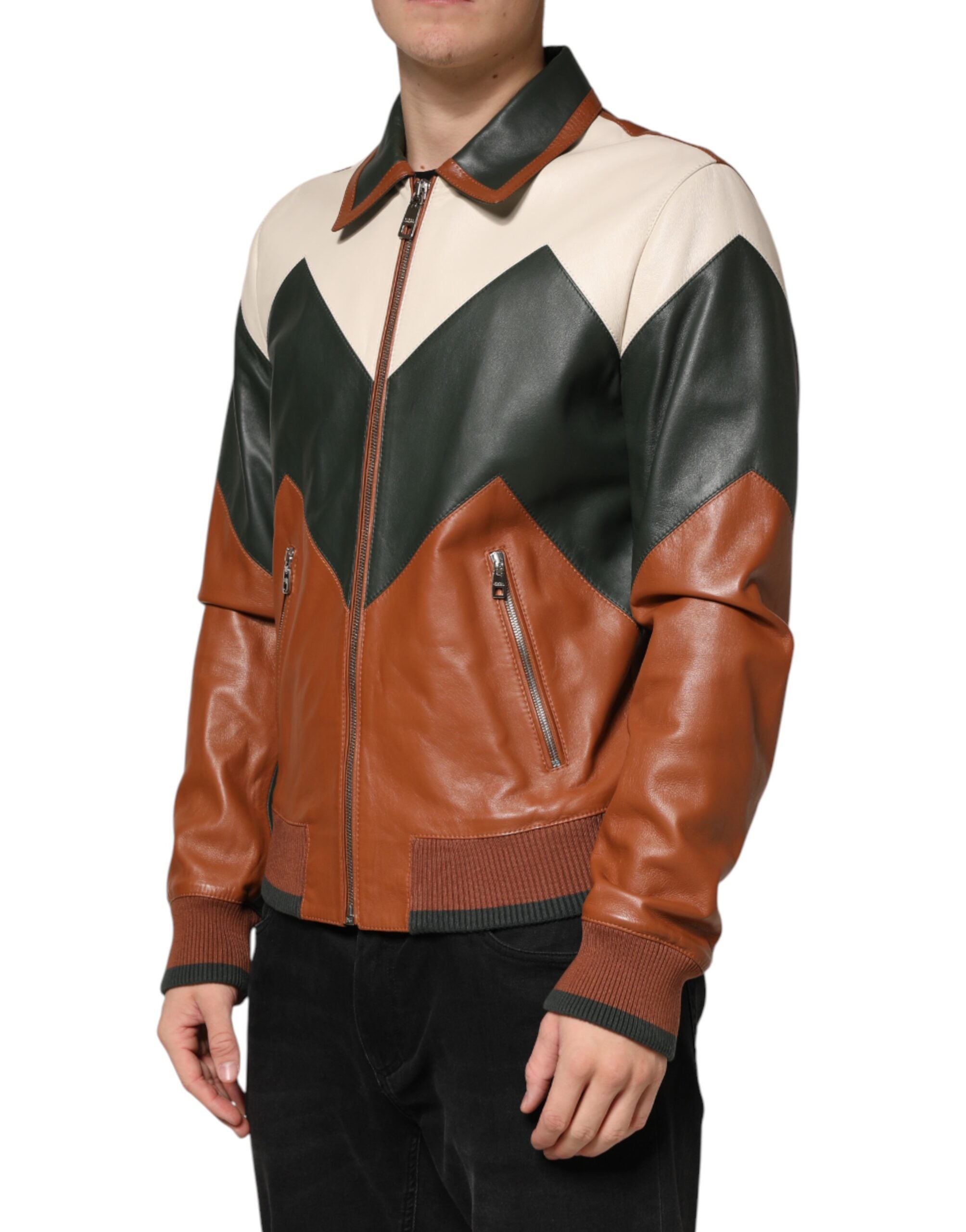 Dolce & Gabbana Multicolor Leather Full Zip men Biker Men's Jacket