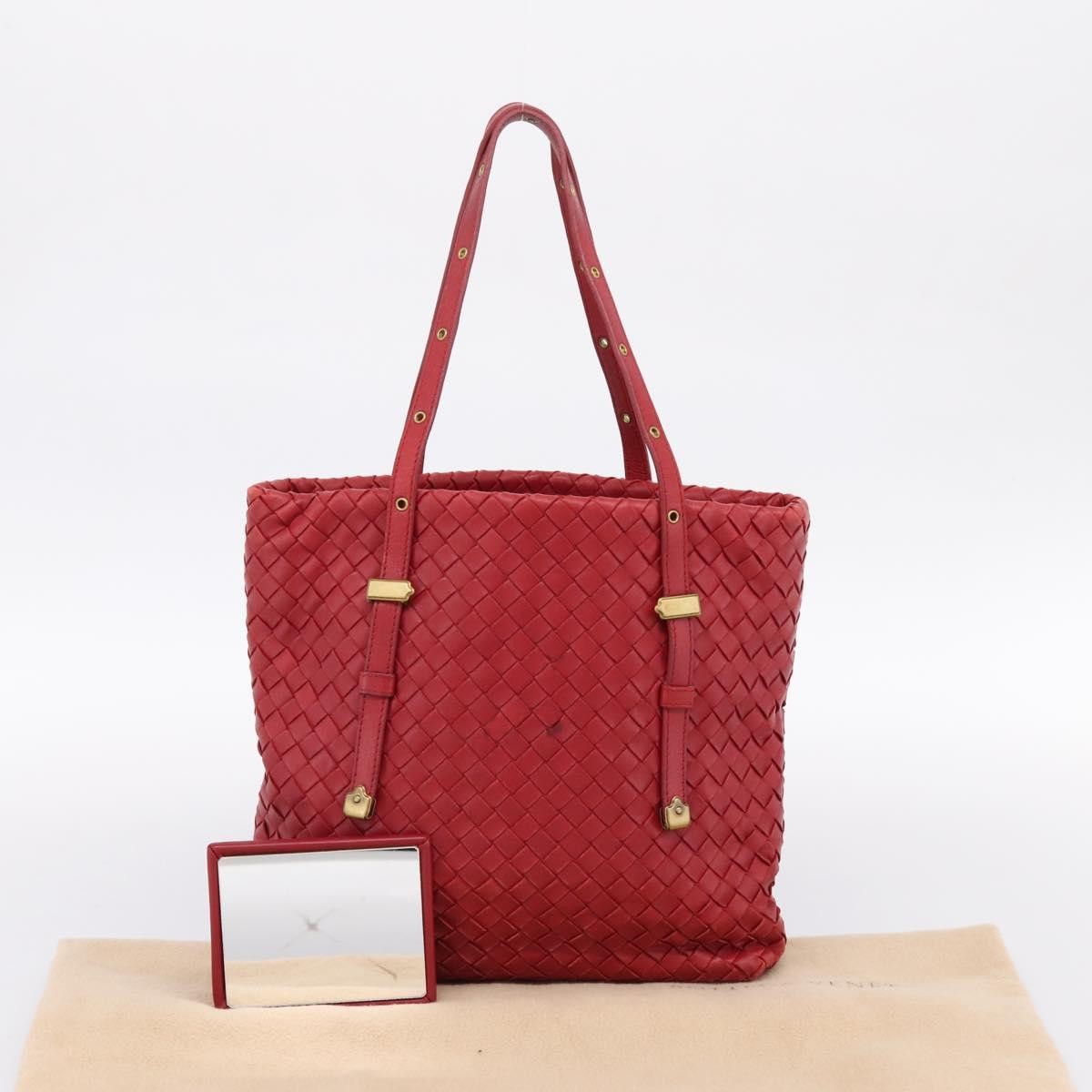 Bottega Veneta Belted Tote Intrecciato Nappa Red Leather Tote Bag Bag (Pre-Owned)