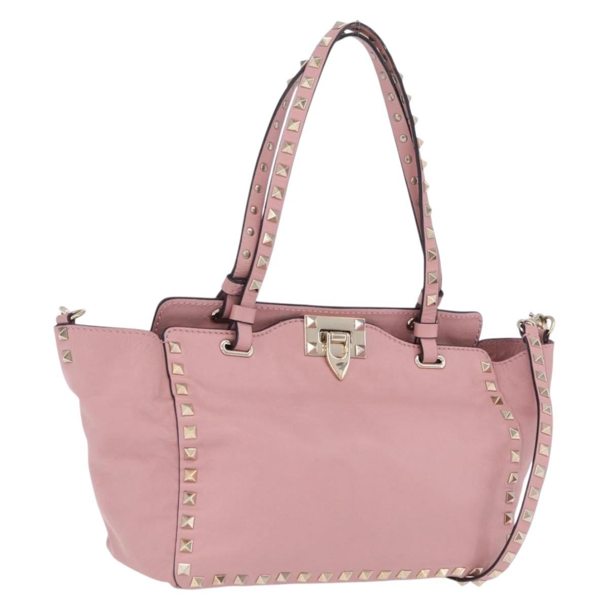 Valentino Garavani Rockstud Soft Leather Pink Leather Tote Bag Bag (Pre-Owned)
