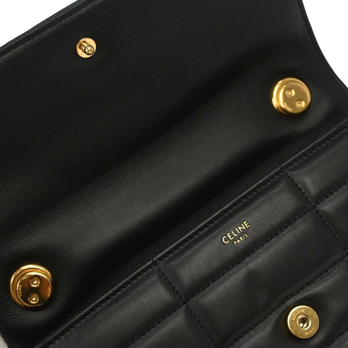 Celine Logo Chain Flap Quilted Goatskin Black Leather Shoulder Bag Bag (Pre-Owned)