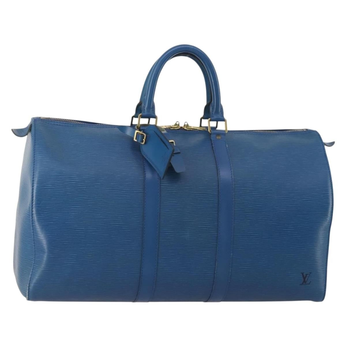 Louis Vuitton Keepall Bag Epi Leather Blue Leather Travel Bag Bag (Pre-Owned)