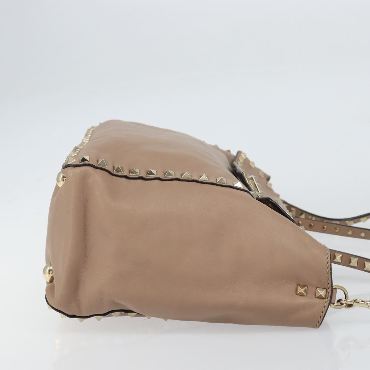 Valentino Garavani Rockstud Tote Soft Leather Beige Leather Tote Bag Bag (Pre-Owned)