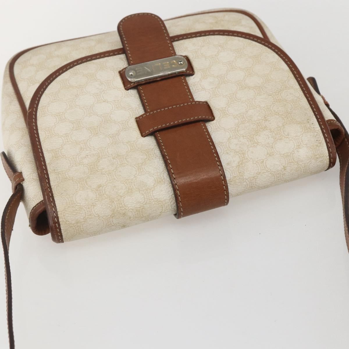 Celine Vintage Macadam Canvas And Leather White Canvas Shoulder Bag Bag (Pre-Owned)
