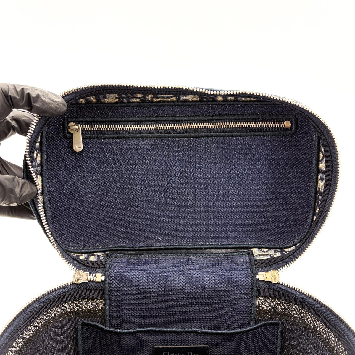 Christian Dior Diortravel Vanity Case Oblique Canvas Navy Canvas Handbag (Pre-Owned)