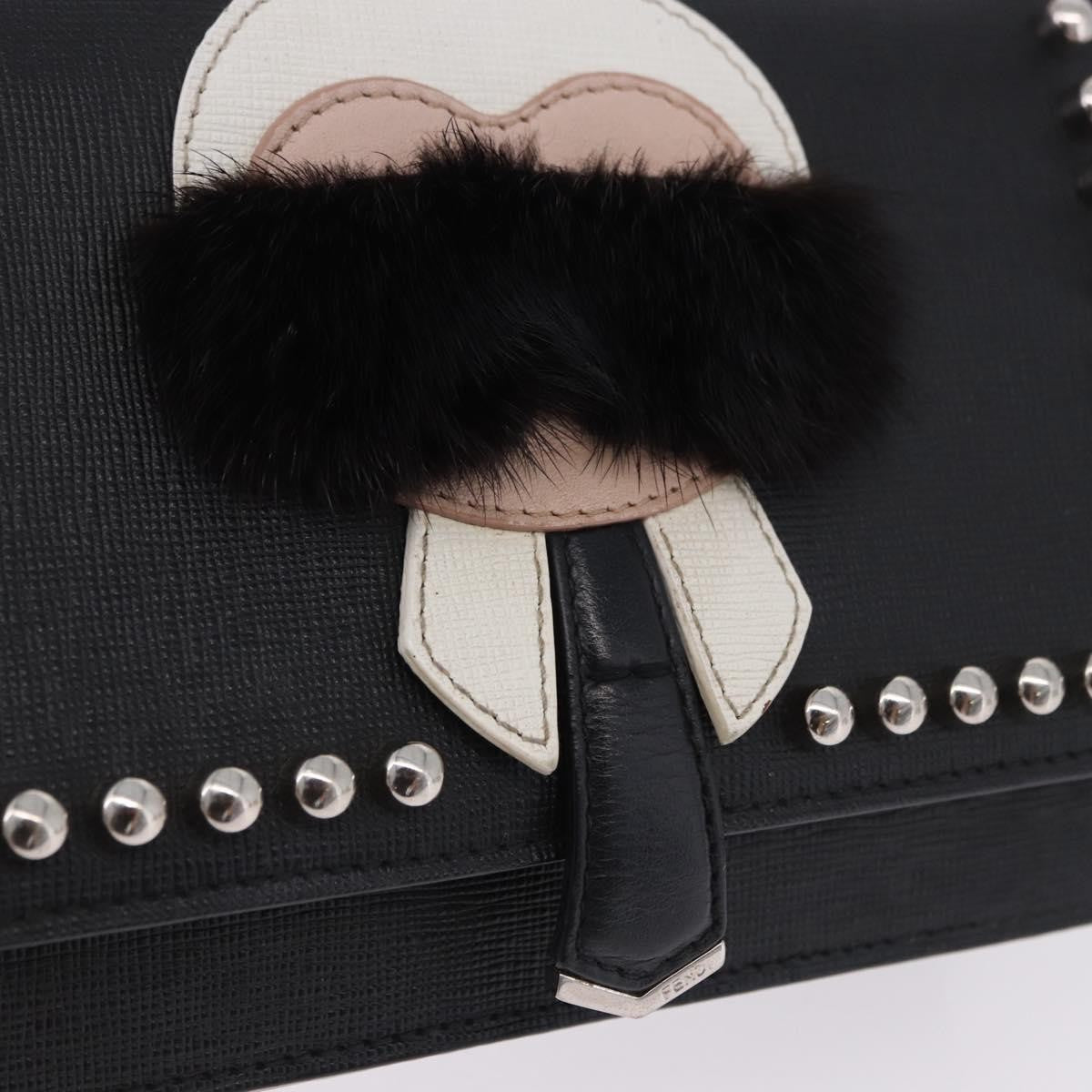 Fendi Karlito Wallet On Chain Studded Saffiano Leather Black Leather Crossbody Bag Bag (Pre-Owned)