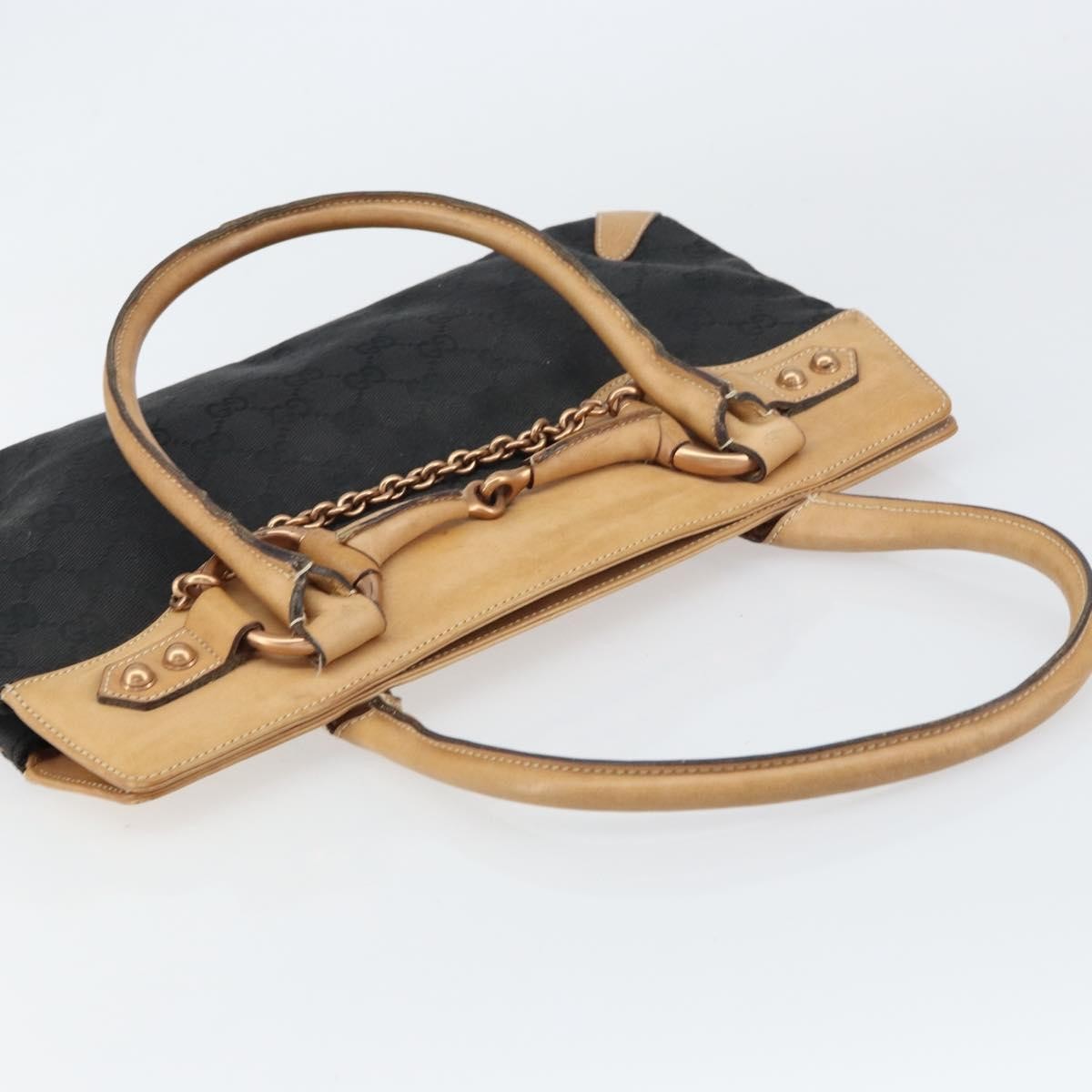 Gucci Horsebit Bracket Tote Gg Canvas And Leather Black Canvas Tote Bag Bag (Pre-Owned)