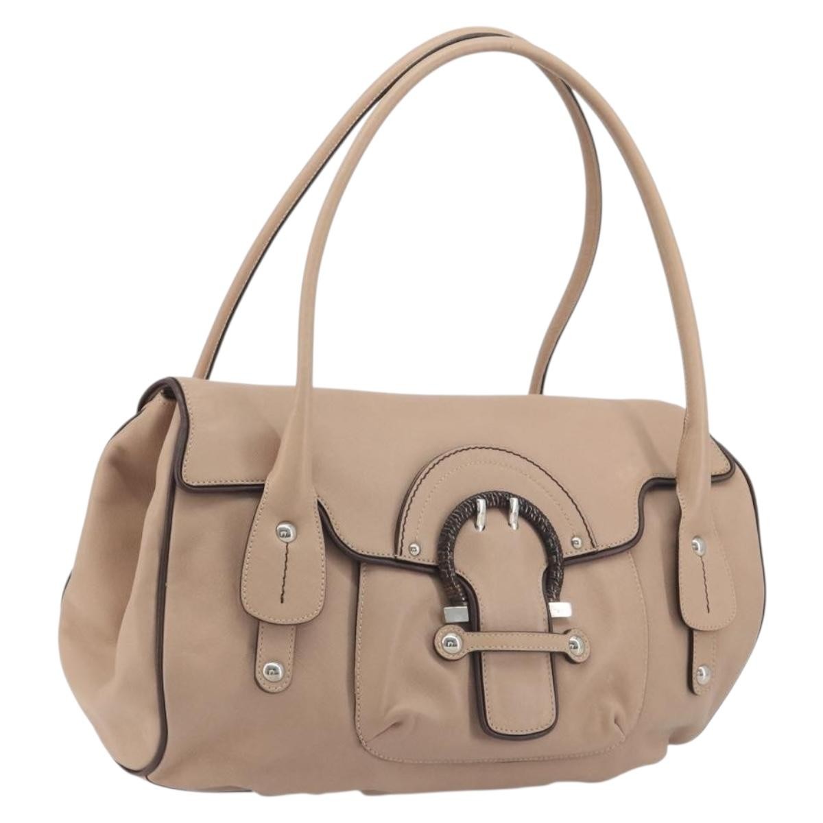 Salvatore Ferragamo Gancini Leather Beige Leather Crossbody Bag Bag (Pre-Owned)