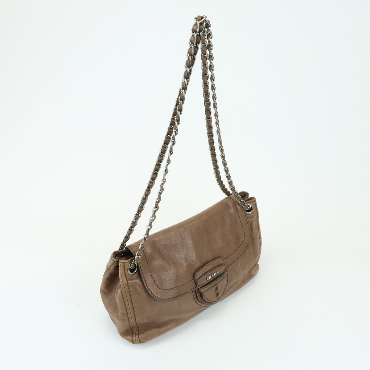 Prada Chain Flap Leather Brown Leather Shoulder Bag Bag (Pre-Owned)