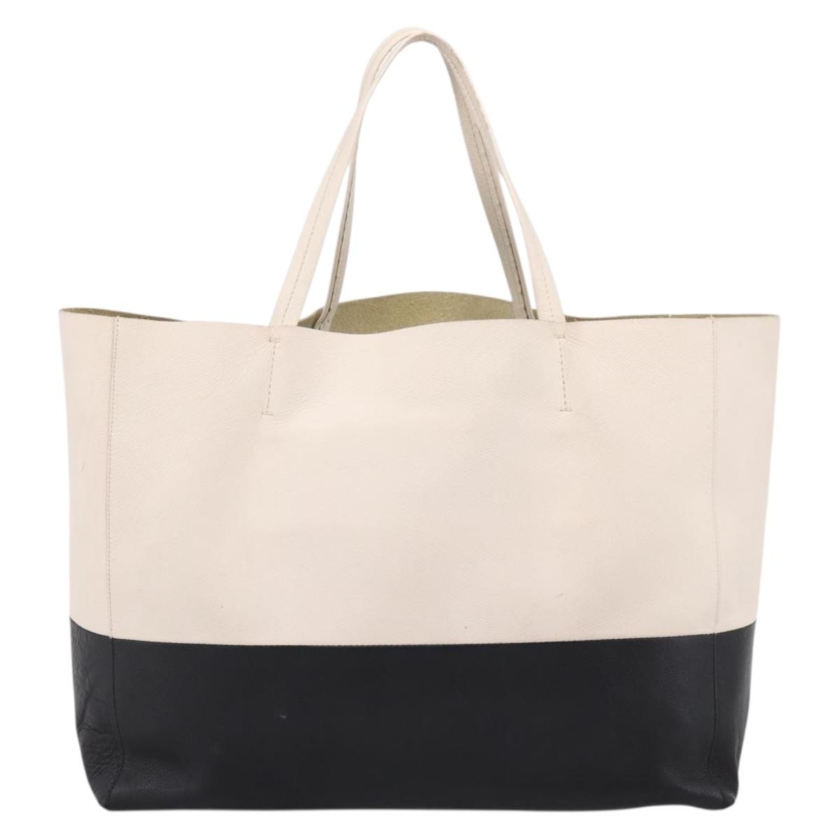 Celine Cabas Leather White Leather Tote Bag Bag (Pre-Owned)