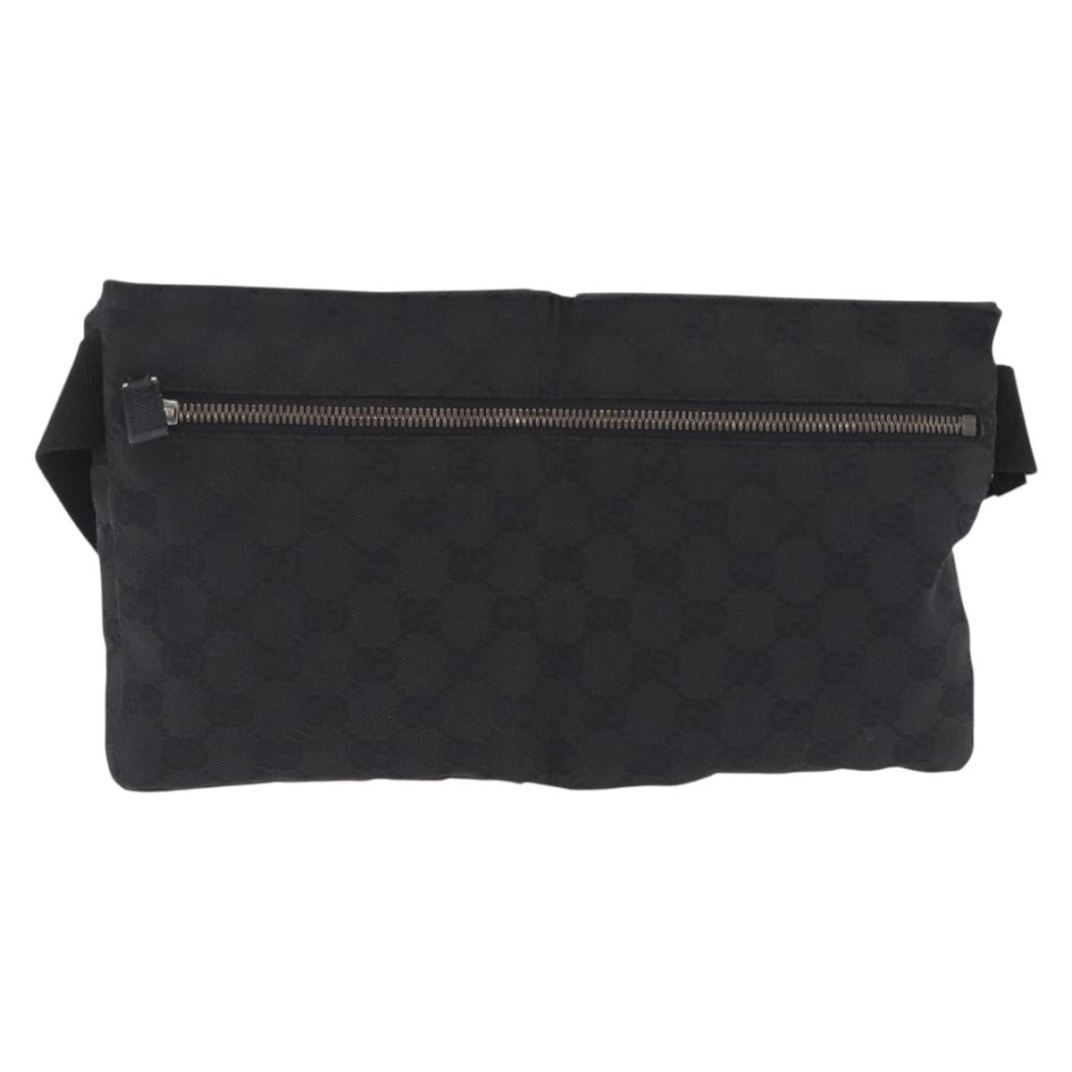 Gucci Two Pocket Belt Bag Gg Canvas Black Canvas Handbag (Pre-Owned)