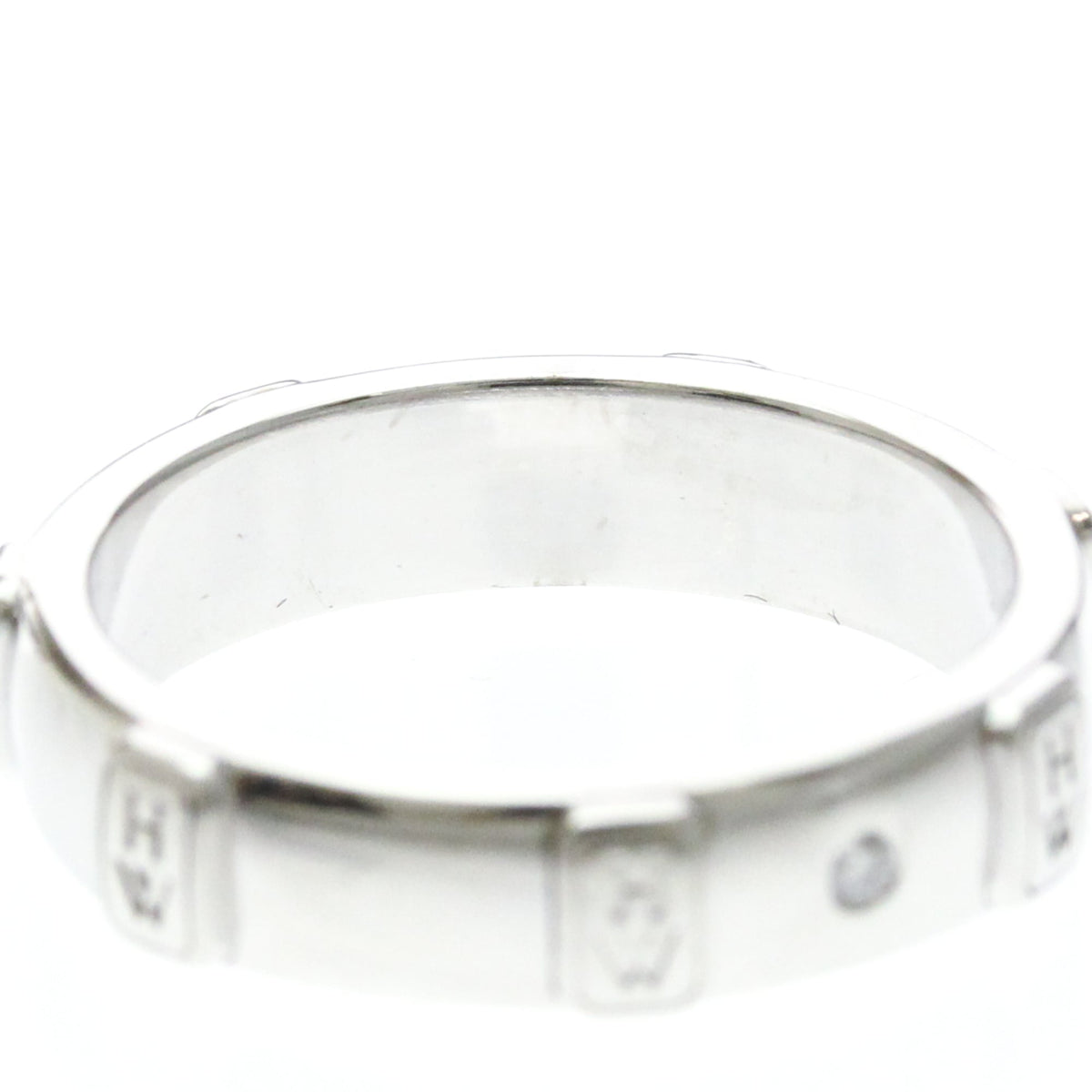 Harry Winston Hw Logo Band 18K White Gold With Diamond Silver White_Gold Ring Jewelry (Pre-Owned)