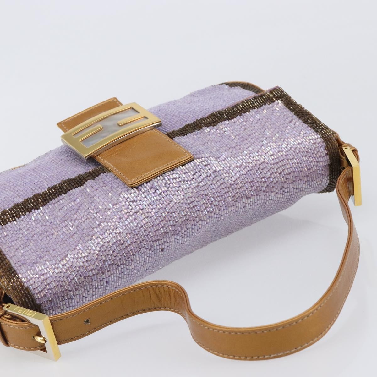 Fendi Baguette Paillettes Embellished Leather Purple Leather Handbag (Pre-Owned)