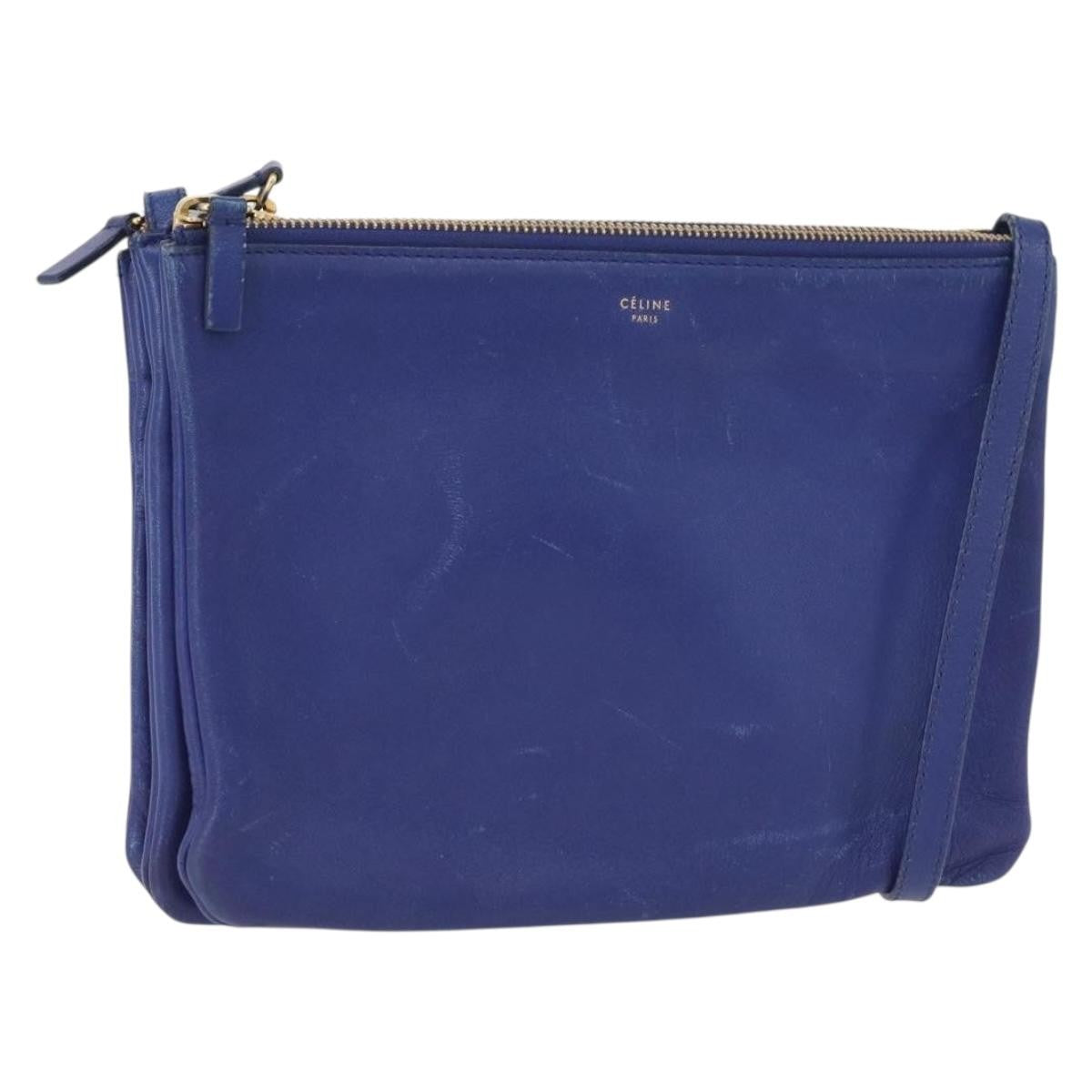 Celine Trio Leather Blue Leather Shoulder Bag Bag (Pre-Owned)