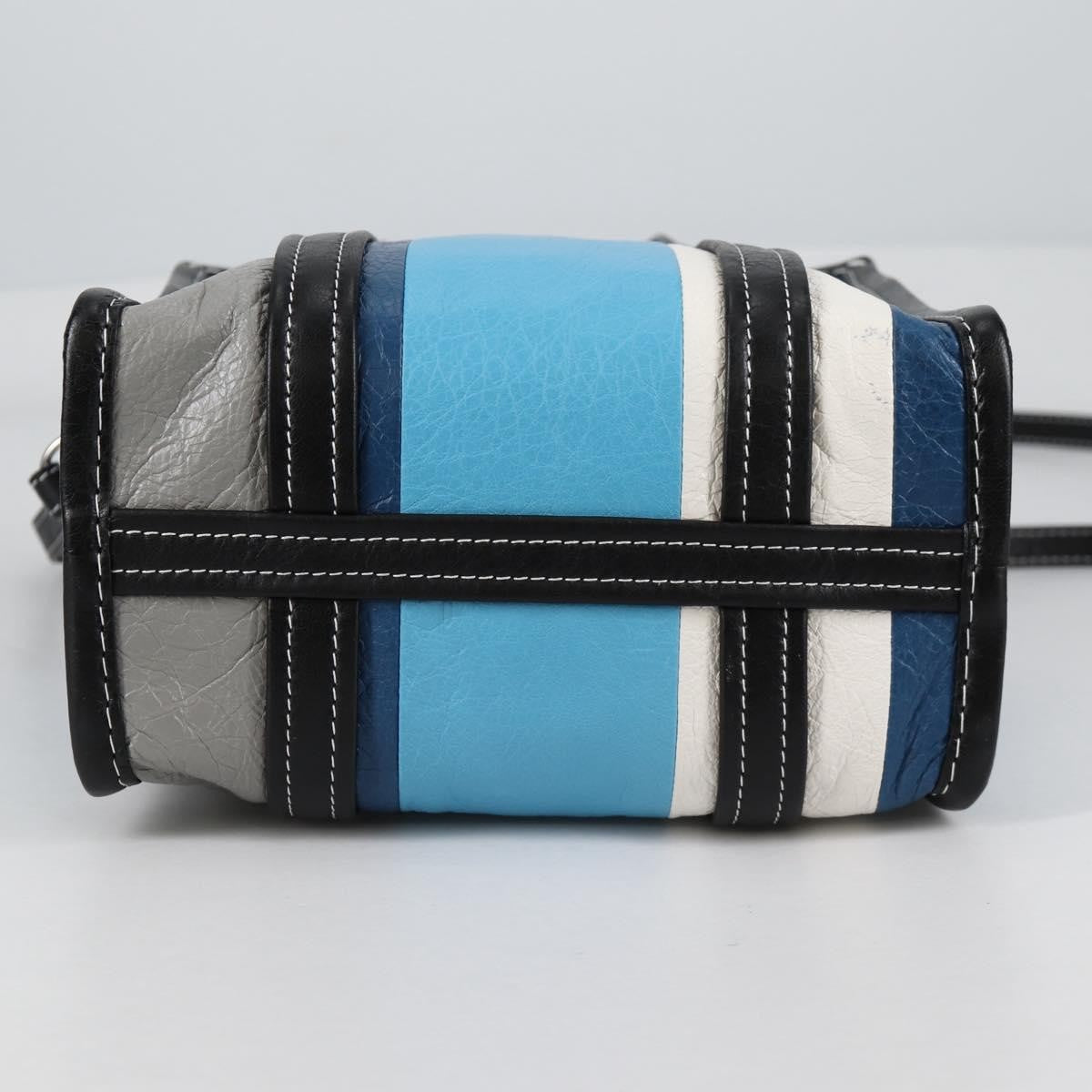 Balenciaga Bazar Convertible Tote Striped Leather Blue Leather Tote Bag Bag (Pre-Owned)
