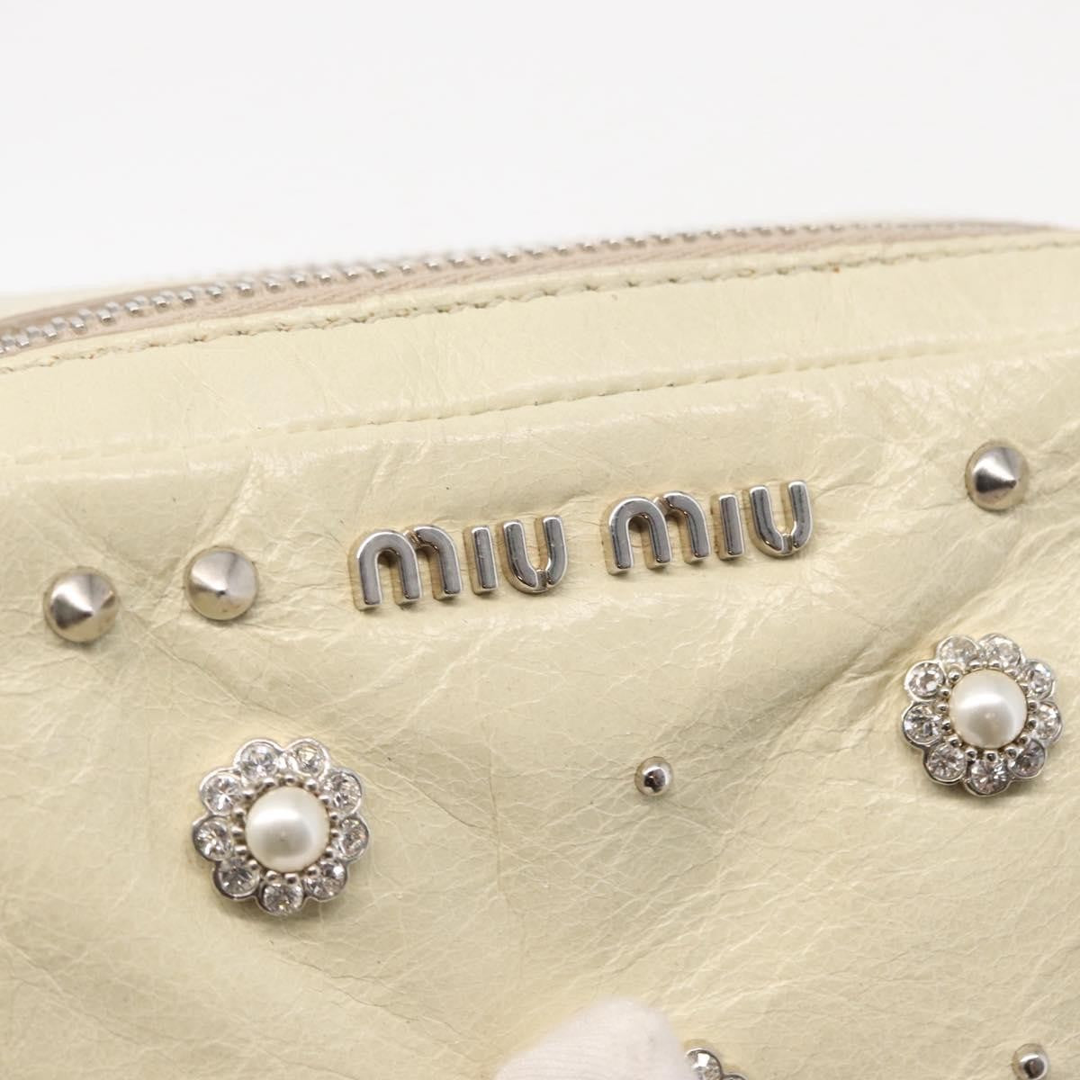 Miu Miu Chain Leather Ecru Leather Shoulder Bag Bag (Pre-Owned)
