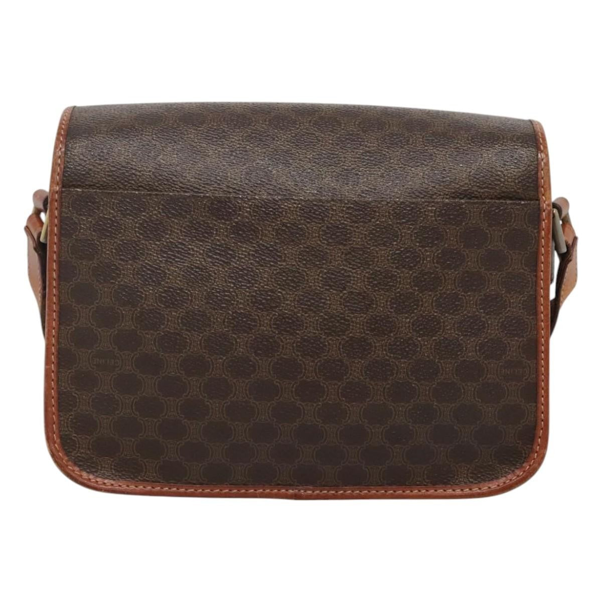 Celine Vintage Macadam Circle Logo Canvas And Leather Brown Canvas Shoulder Bag Bag (Pre-Owned)