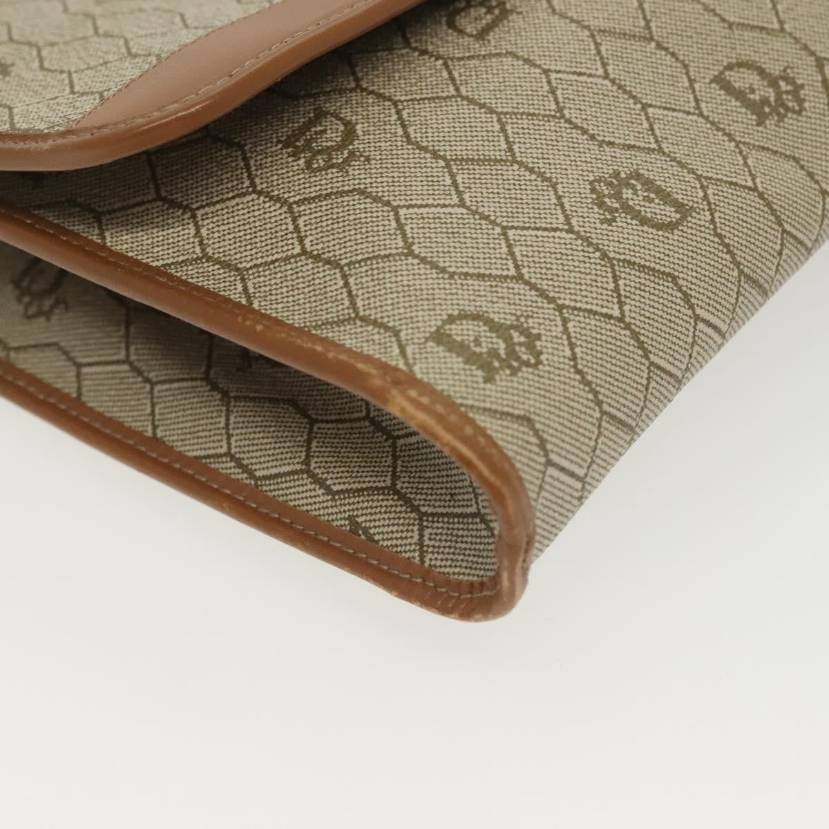 Christian Dior Vintage Honeycomb Chain Canvas Beige Canvas Bag (Pre-Owned)