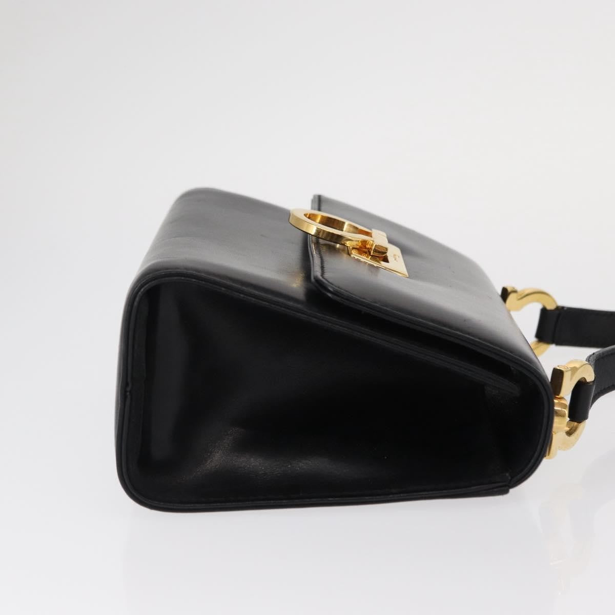 Salvatore Ferragamo Gancini Flap Leather Black Leather Shoulder Bag Bag (Pre-Owned)