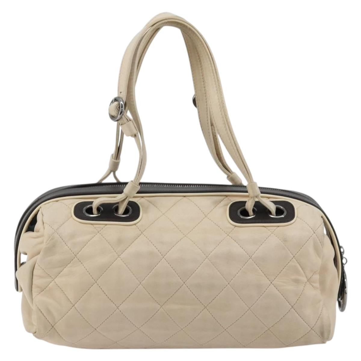 Chanel Sport Line Bowler Quilted Leather Beige Leather Handbag (Pre-Owned)