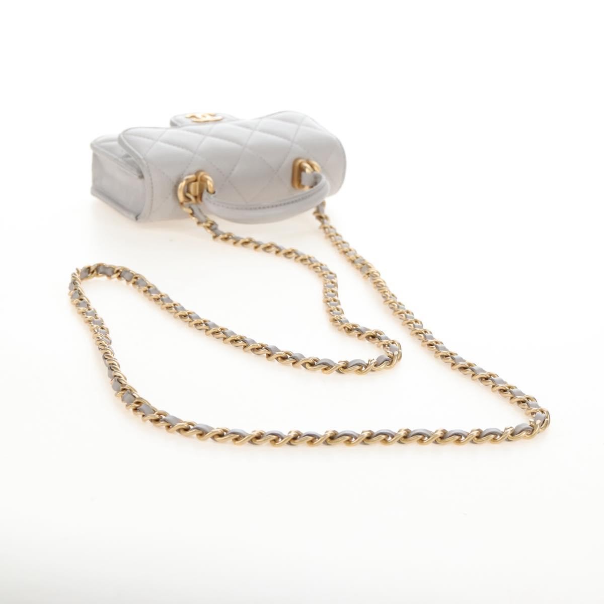 Chanel Top Handle Flap Coin Purse With Chain Quilted Lambskin Gray Leather Crossbody Bag Bag (Pre-Owned)