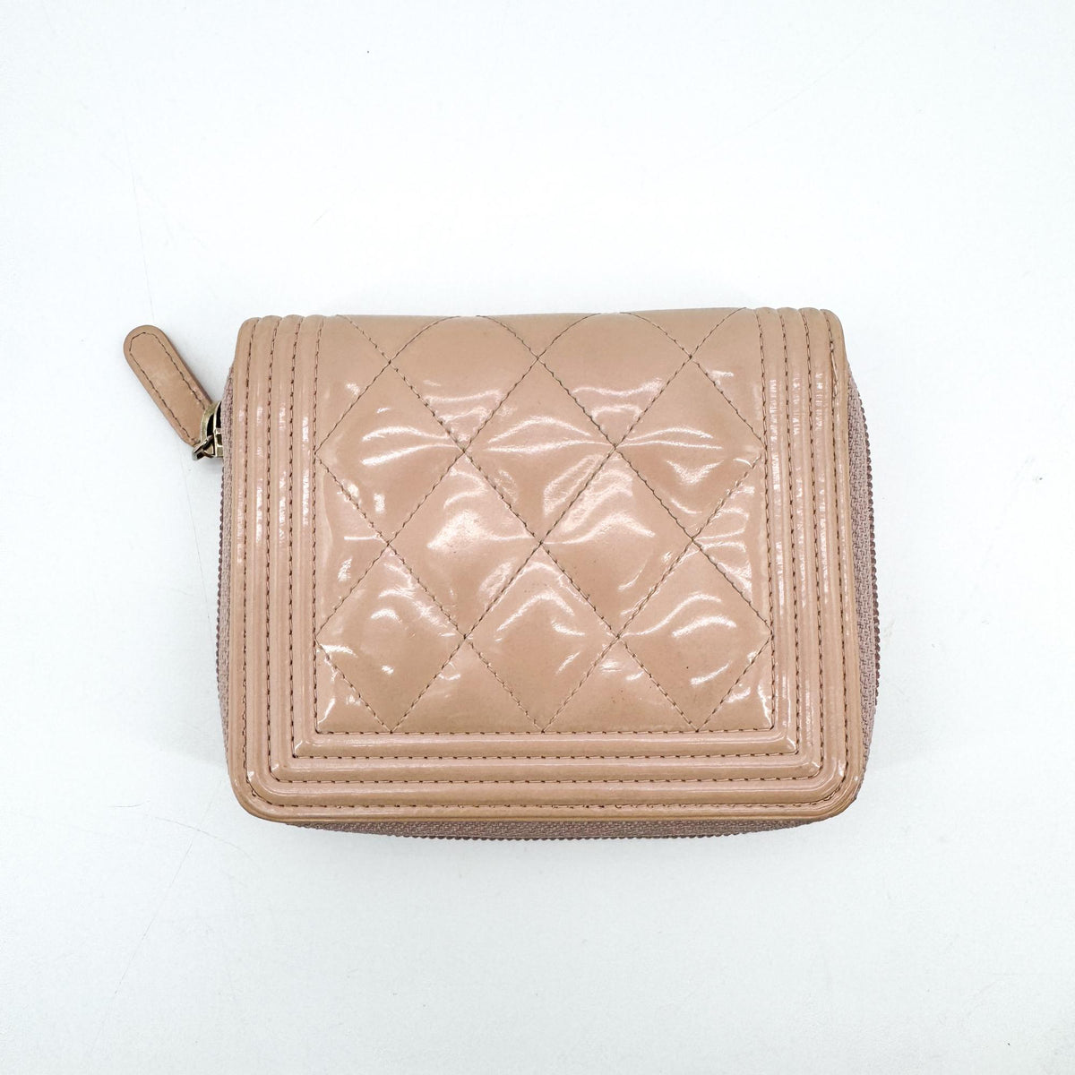 Chanel Boy Zip Around Quilted Patent Pink Patent_Leather Wallets Accessory (Pre-Owned)
