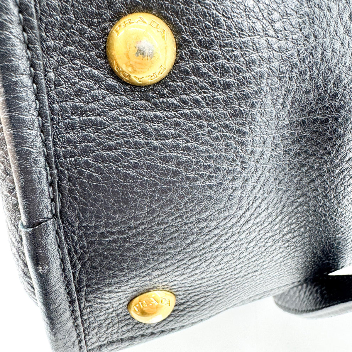 Prada Front Zip Convertible Satchel Vitello Phenix Black Leather Handbag (Pre-Owned)