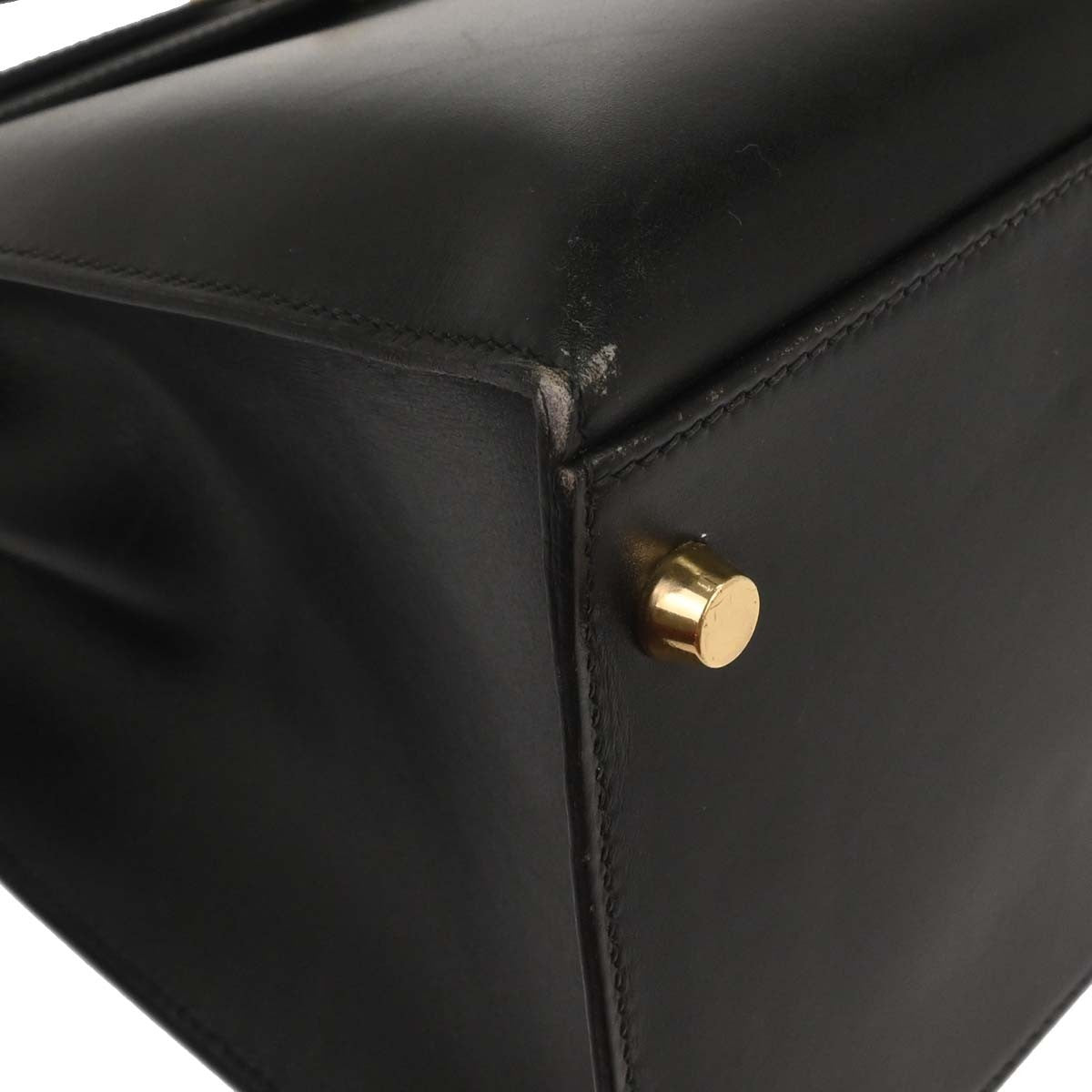 Hermes Kelly Black Box Calf With Gold Hardware Black Lace Handbag (Pre-Owned)