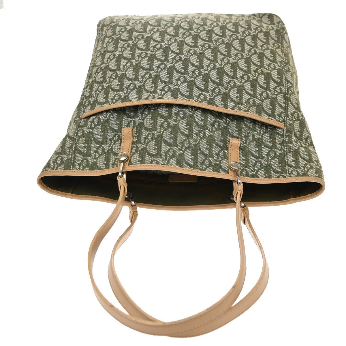 Christian Dior Vintage Open Pocket Diorissimo Canvas Green Canvas Tote Bag Bag (Pre-Owned)