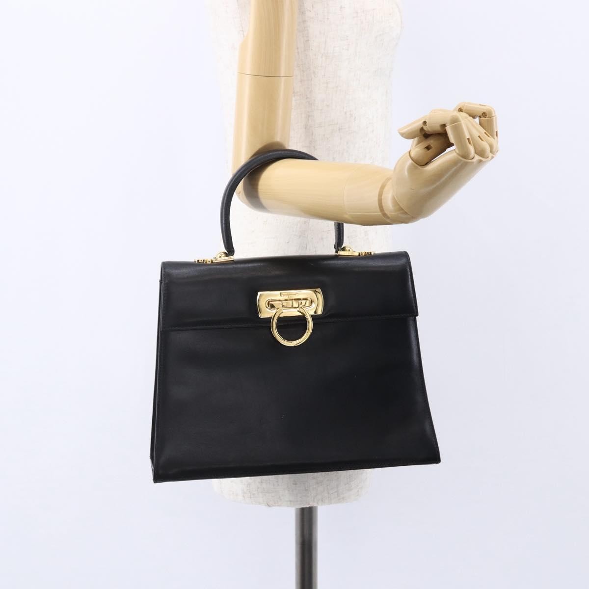 Salvatore Ferragamo Gancini Leather Black Leather Handbag (Pre-Owned)