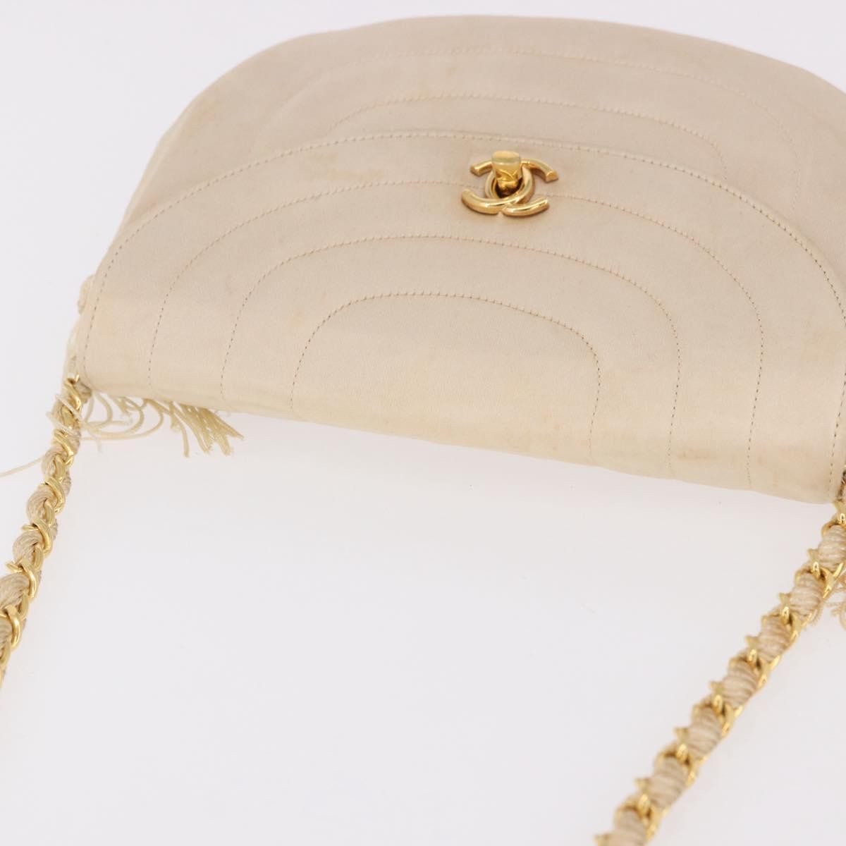 Chanel Vintage Round Flap Satin Beige Satin Shoulder Bag Bag (Pre-Owned)
