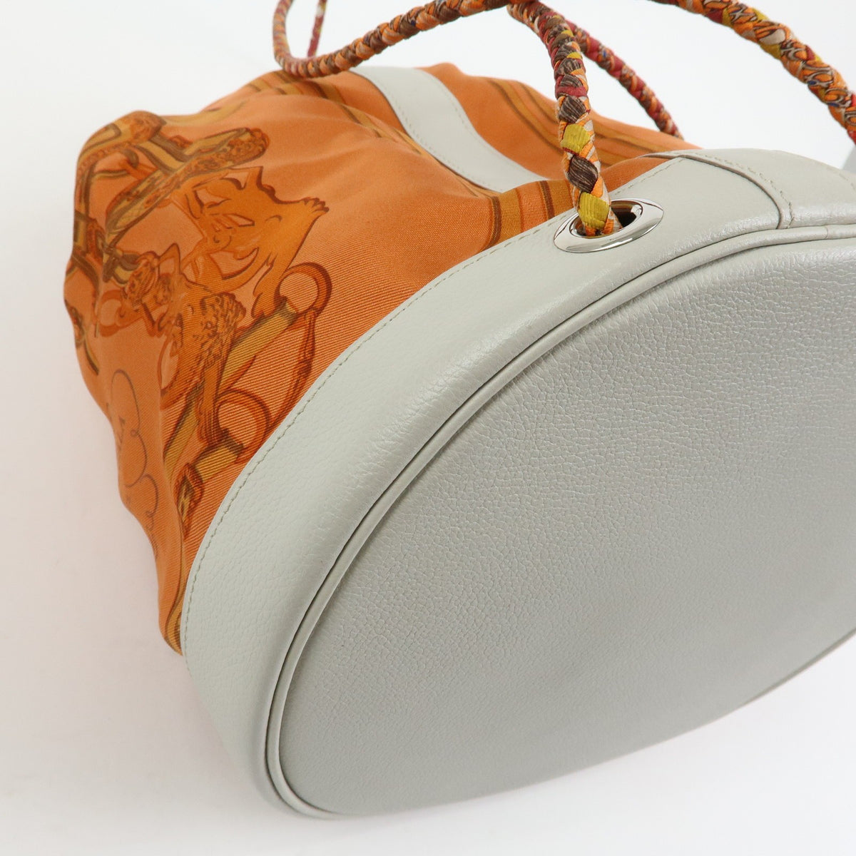 Hermes Soie Cool Printed Silk And Calfskin Orange Silk Handbag (Pre-Owned)