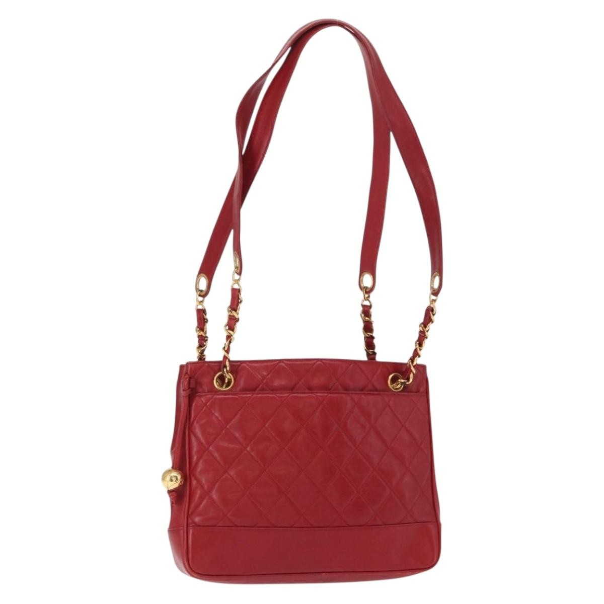 Chanel Vintage Slit Pocket Quilted Lambskin Red Leather Shoulder Bag Bag (Pre-Owned)