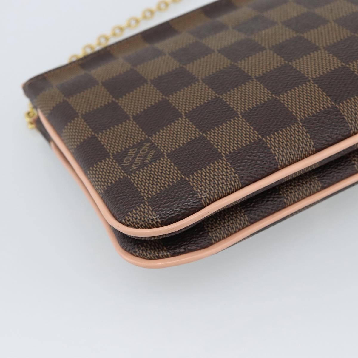 Louis Vuitton Double Zip Pochette Damier Ebene Brown Canvas Clutche & Pouche Bag (Pre-Owned)