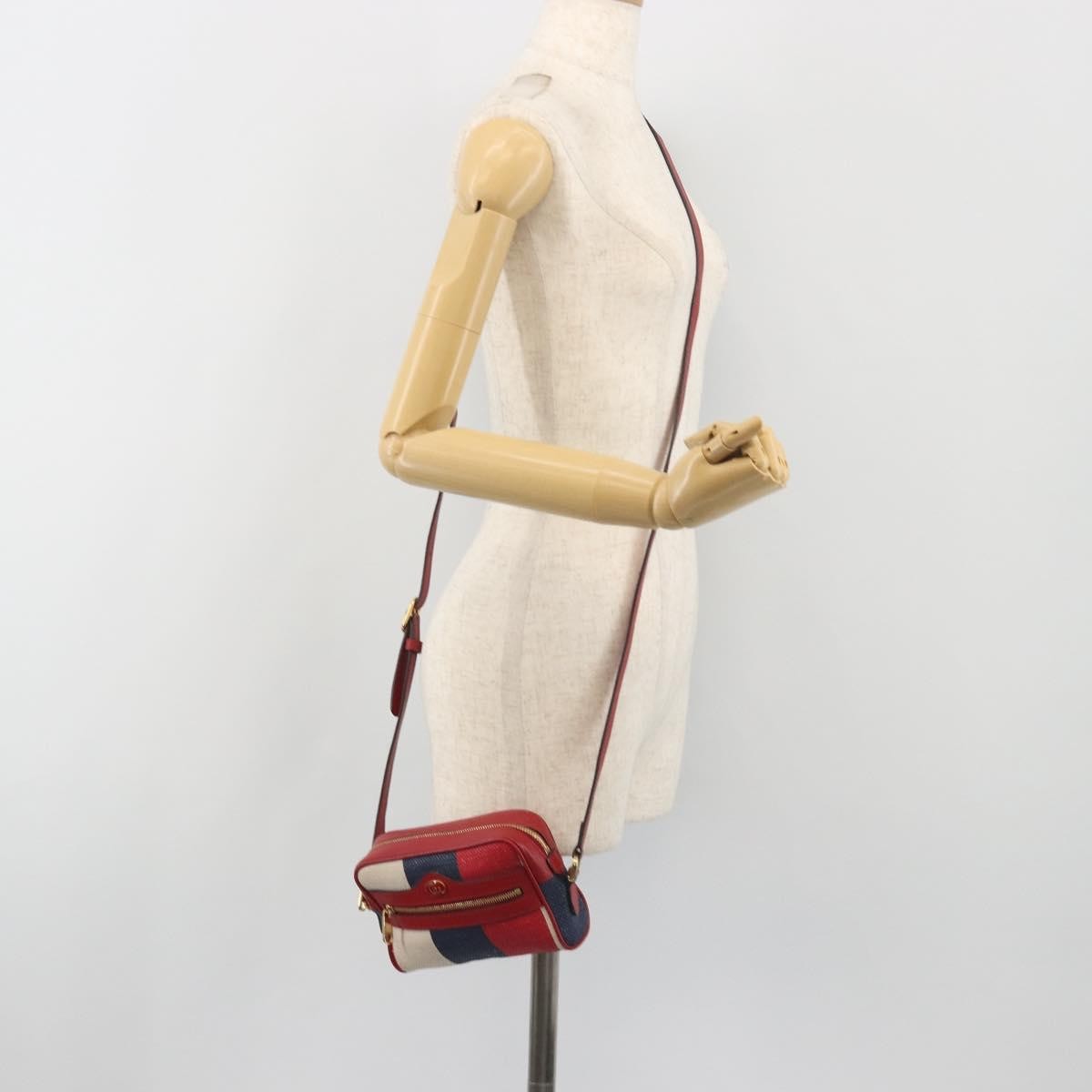 Gucci Ophidia Striped Canvas Red Canvas Shoulder Bag Bag (Pre-Owned)