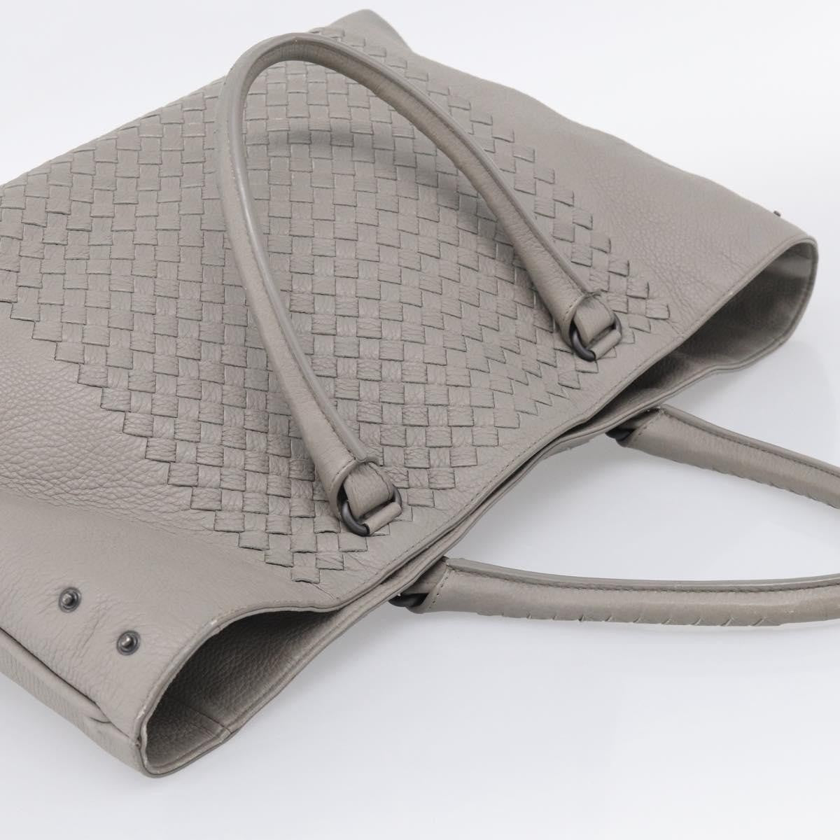 Bottega Veneta Side Snap Leather And Intrecciato Nappa Gray Leather Tote Bag Bag (Pre-Owned)