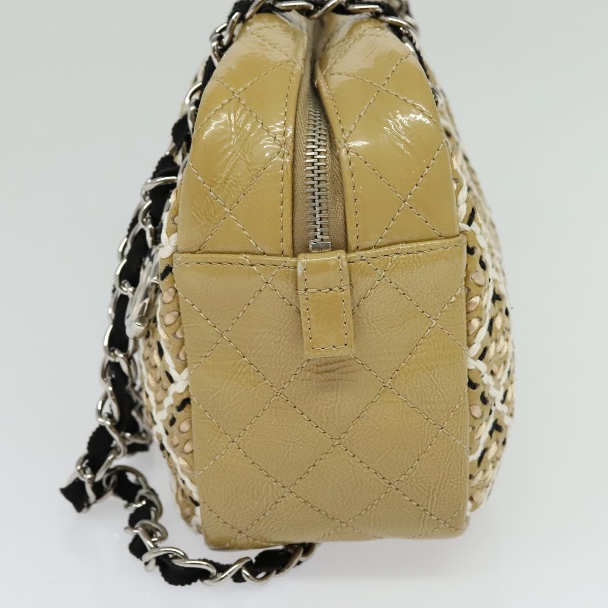 Chanel Camera Case Woven Stitch Patent Beige Glass Shoulder Bag Bag (Pre-Owned)