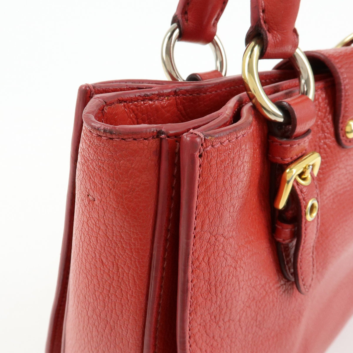 Miu Miu Madras Convertible Lock Leather Red Leather Tote Bag Bag (Pre-Owned)