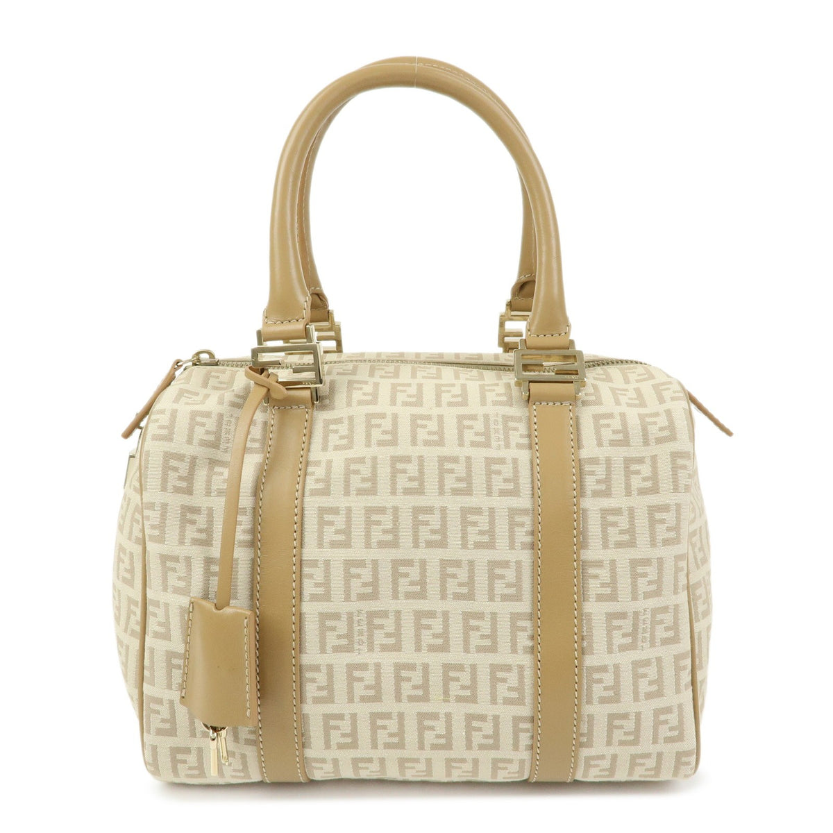 Fendi Boston Zucchino Coated Canvas Beige Canvas Handbag (Pre-Owned)