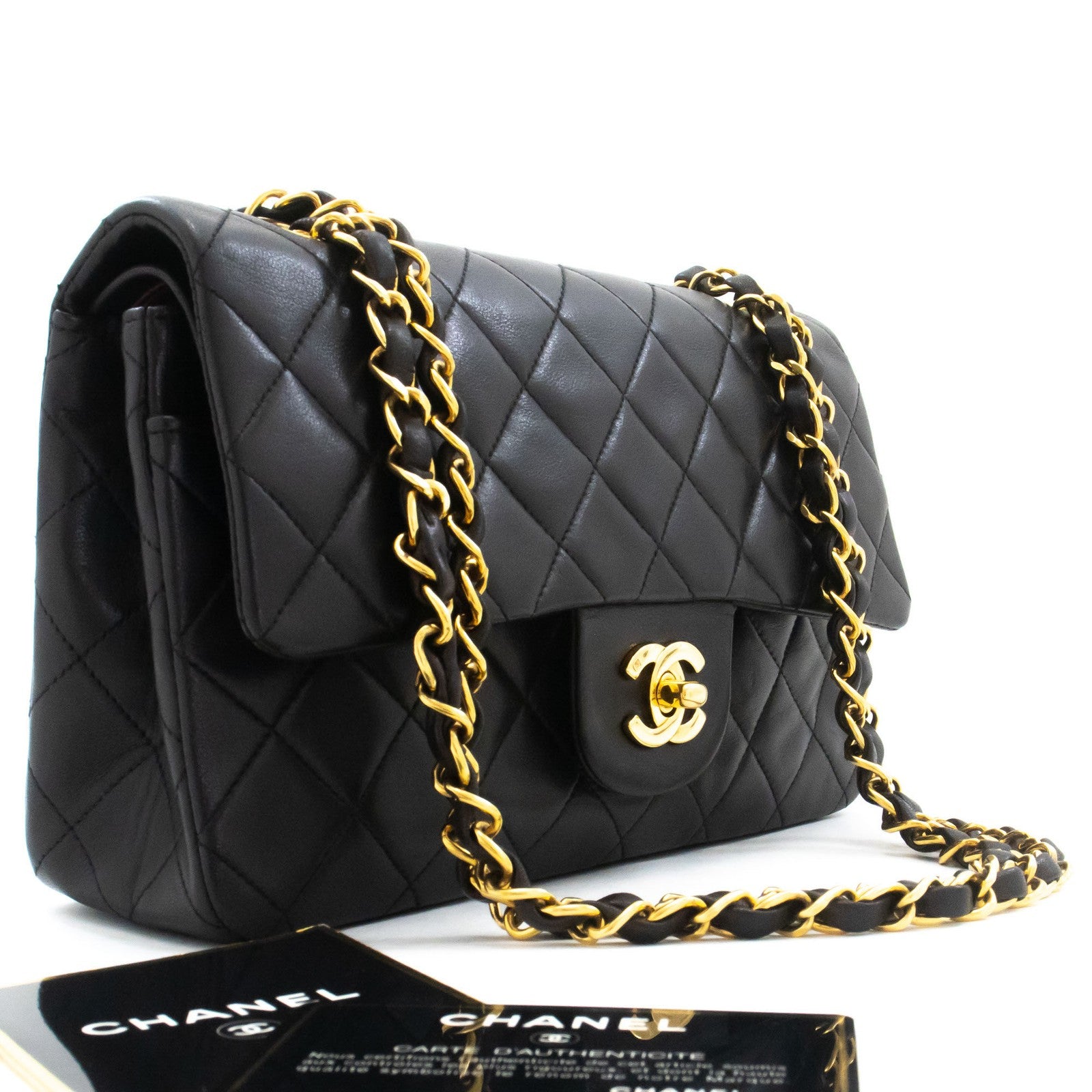 Chanel Classic Flap Lambskin Black Leather Crossbody Bag Bag (Pre-Owned)