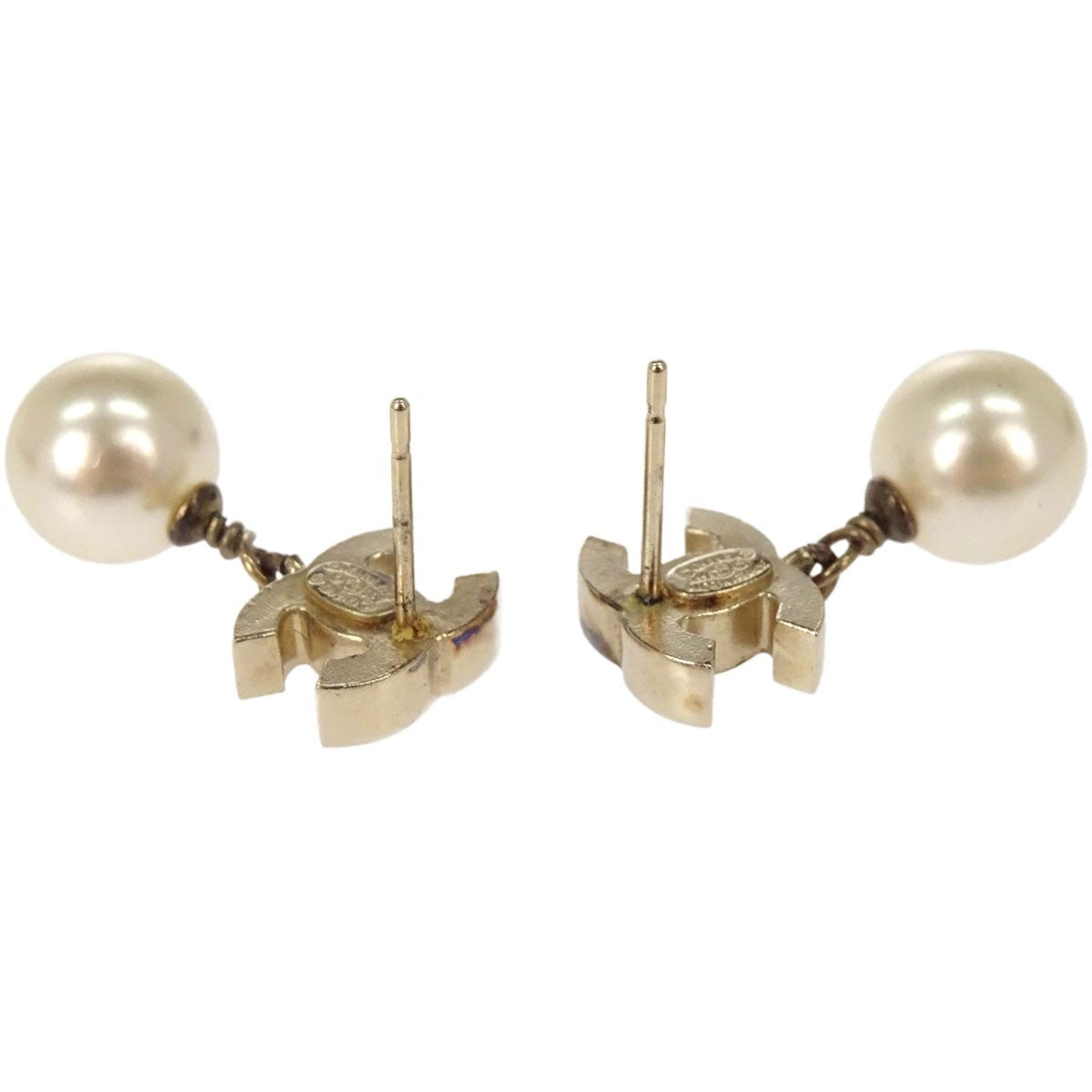 Chanel Cc Dangle Metal With Faux Pearl Gold Gold_Plated Earrings Jewelry (Pre-Owned)