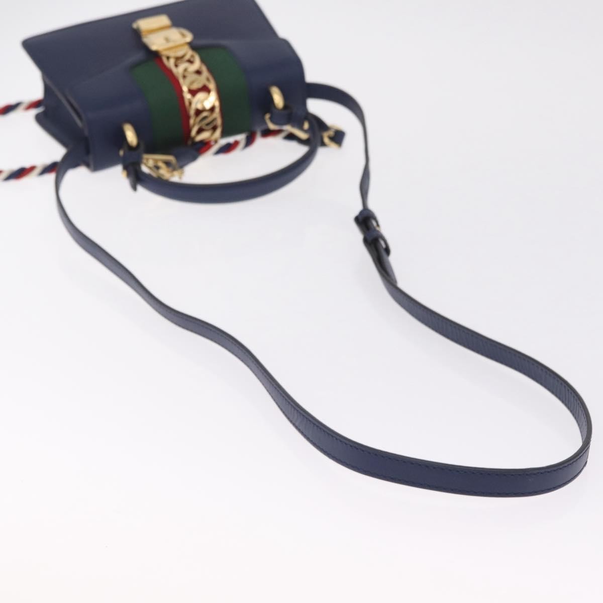 Gucci Sylvie Top Handle Leather Navy Leather Handbag (Pre-Owned)