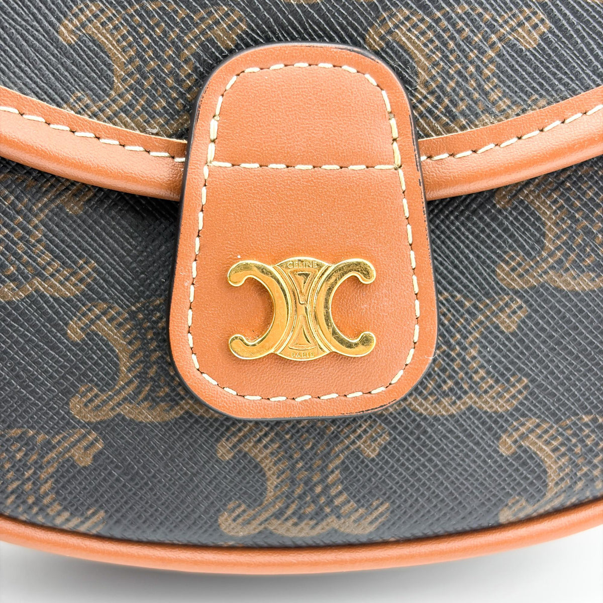 Celine Besace Flap Triomphe Coated Canvas Black Canvas Handbag (Pre-Owned)