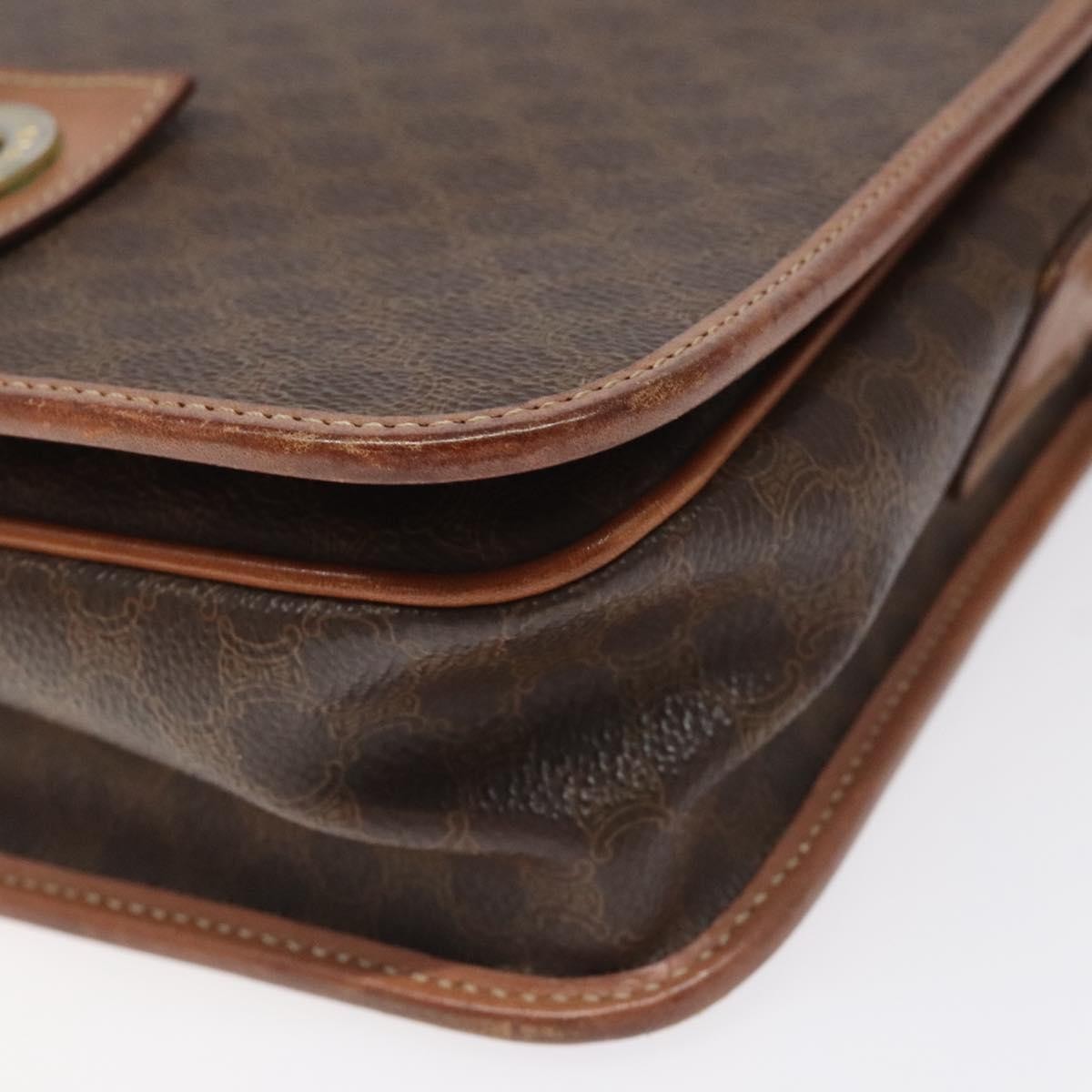 Celine Vintage Macadam Circle Logo Canvas And Leather Brown Canvas Shoulder Bag Bag (Pre-Owned)