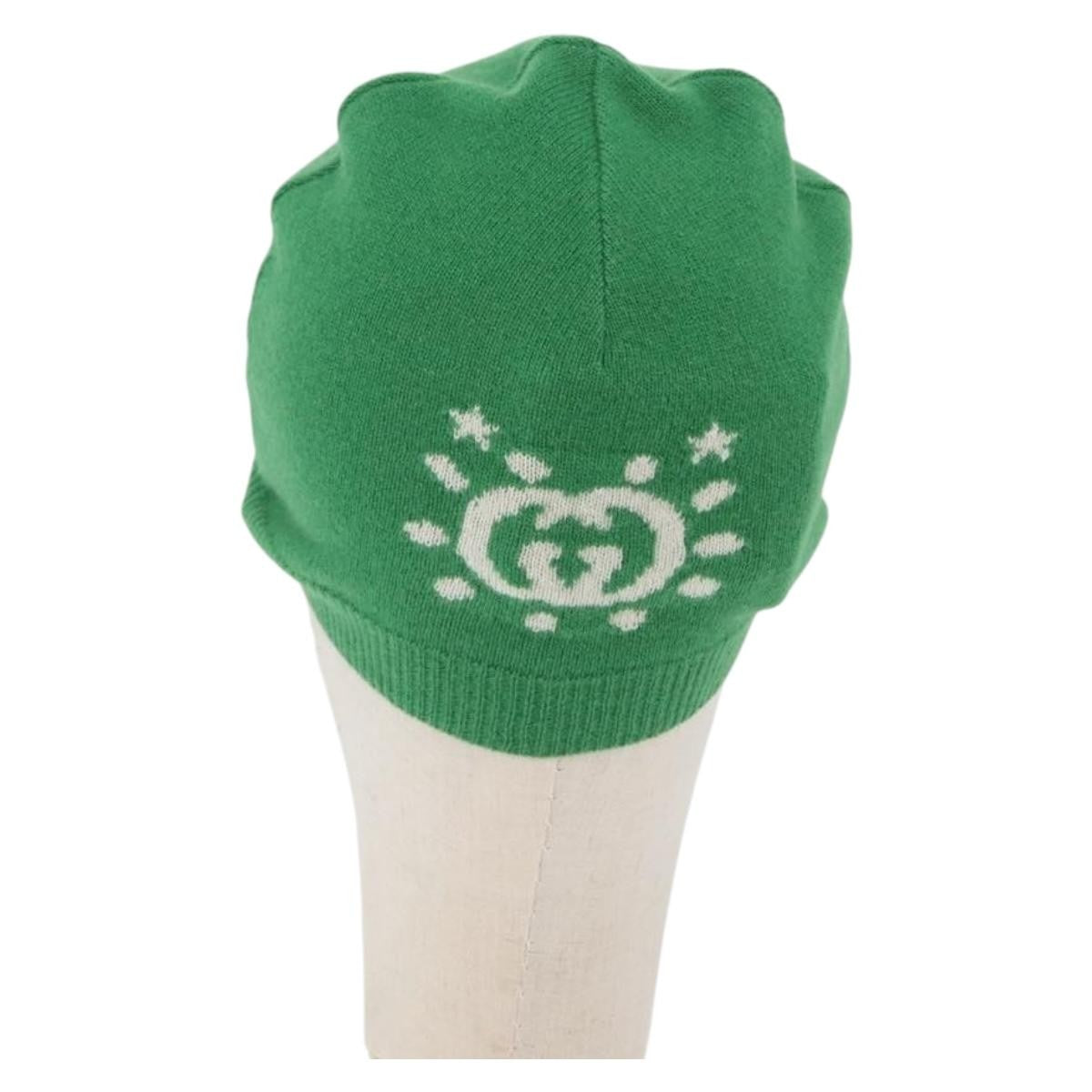 Gucci Beanie Alien Intarsia Green Canvas Head Accessory Accessory (Pre-Owned)