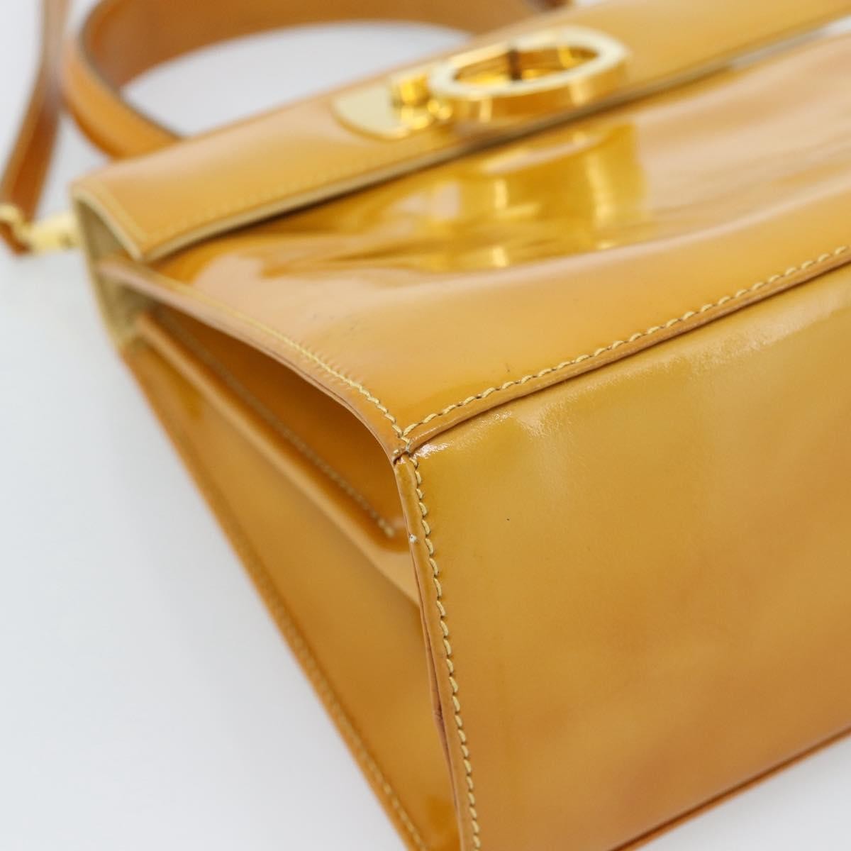 Salvatore Ferragamo Gancini Patent Leather Yellow Patent_Leather Handbag (Pre-Owned)